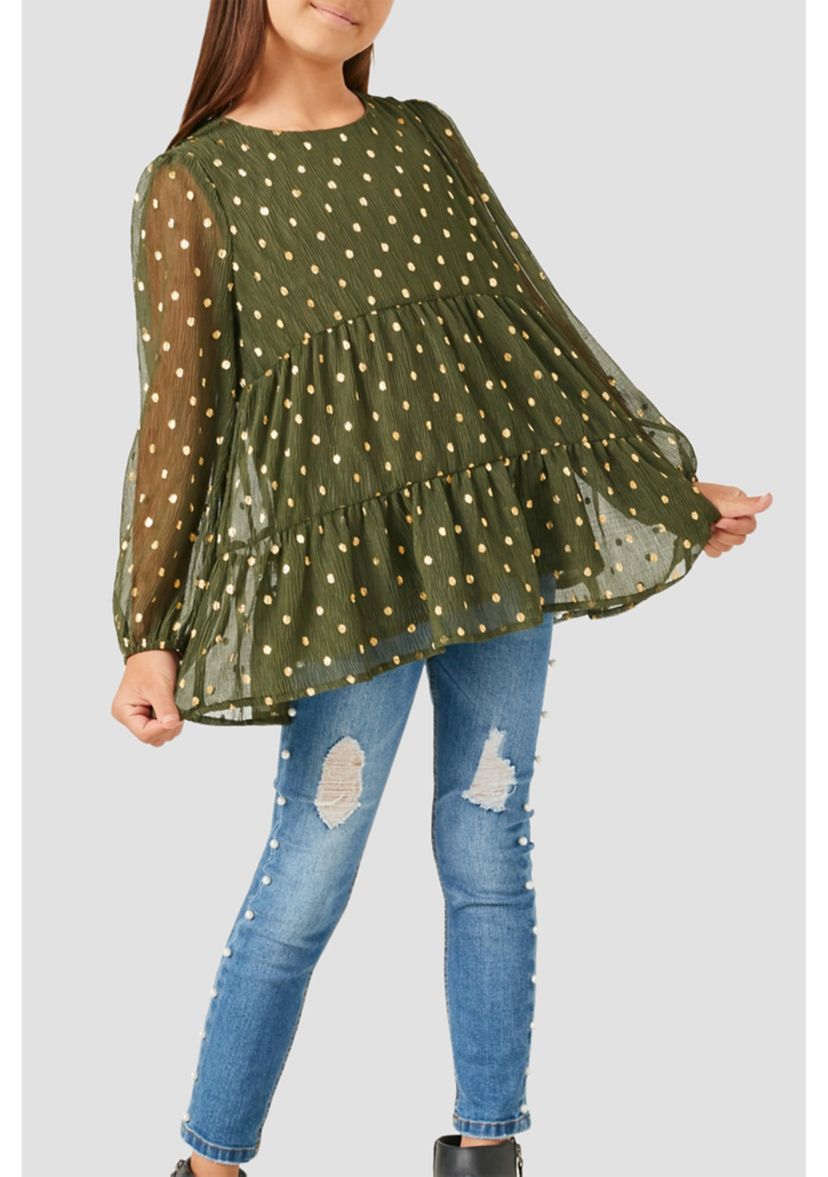 Girls 7-16 Metallic Dot Tiered Tunic Top