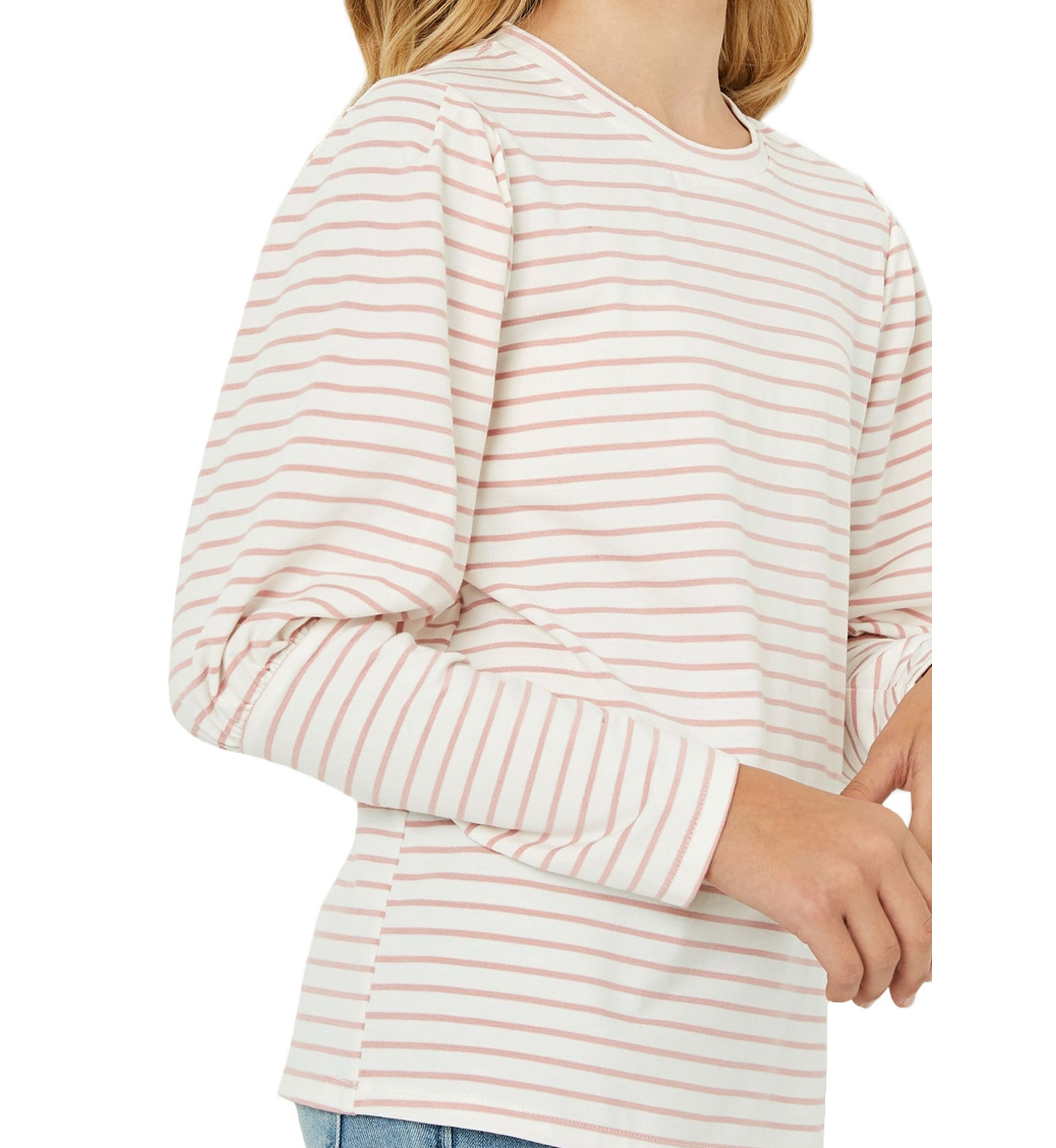 Girls 7-16 Striped Long Sleeve Puff Shoulder T-Shirt