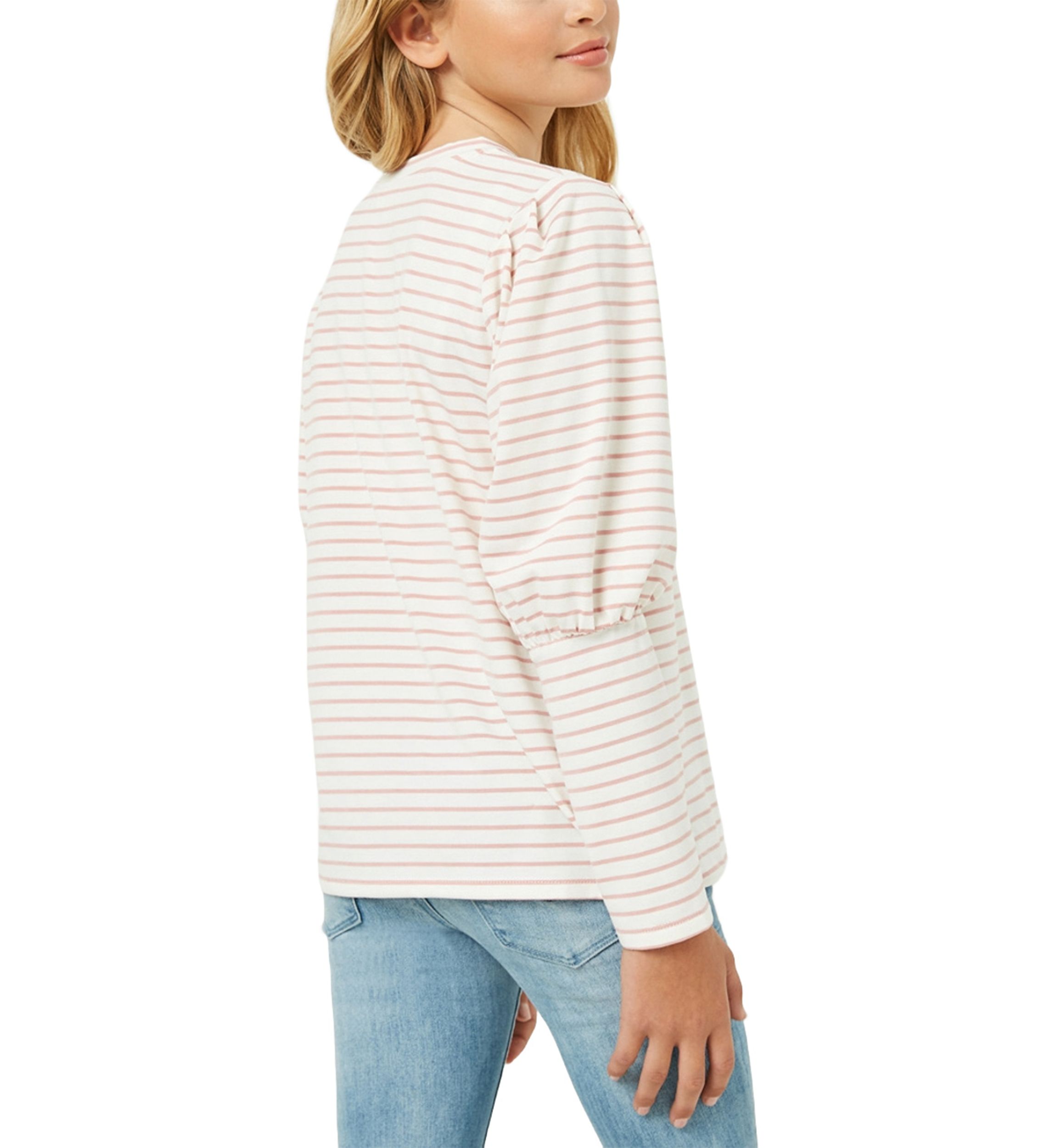 Girls 7-16 Striped Long Sleeve Puff Shoulder T-Shirt