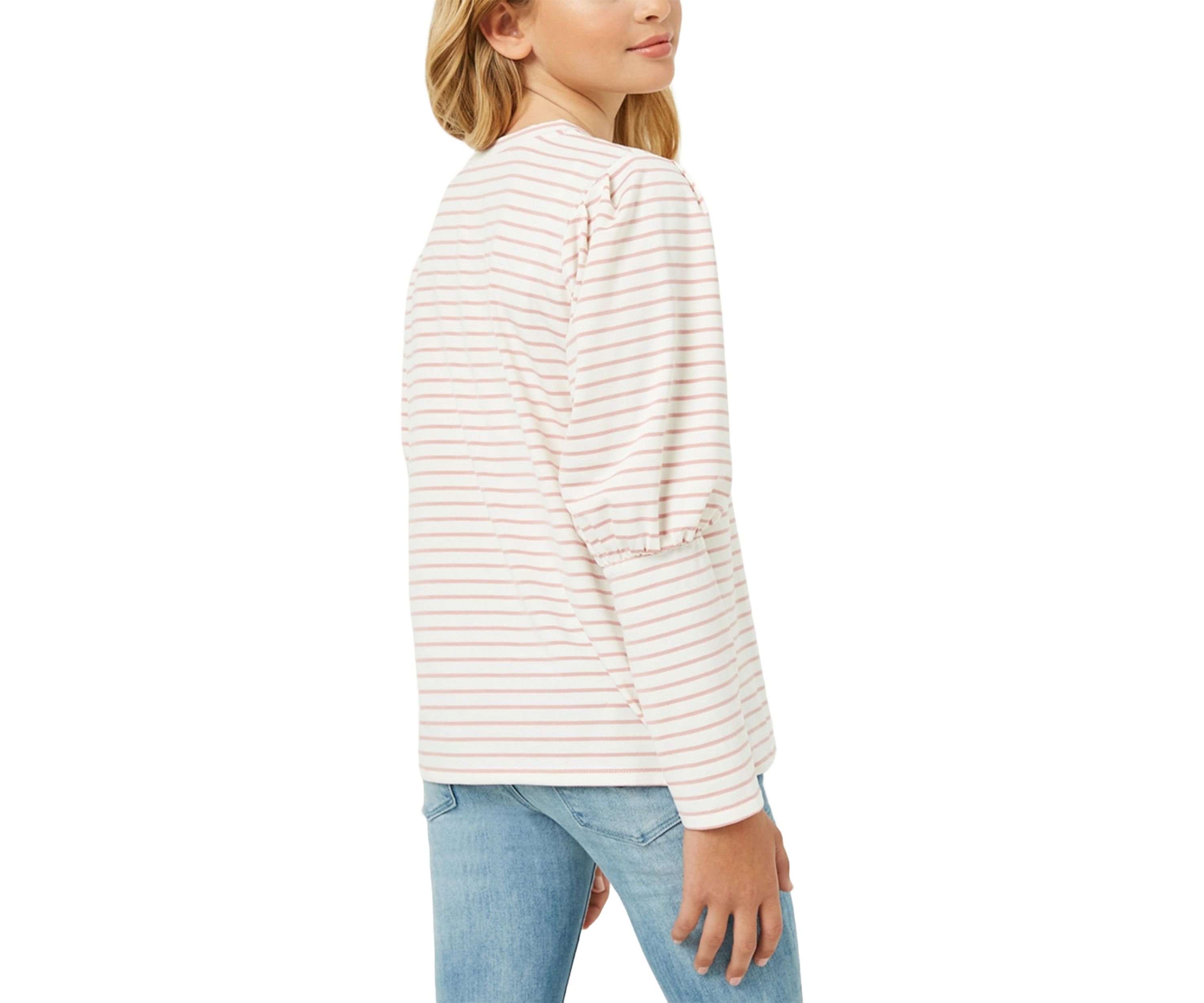 Girls 7-16 Striped Long Sleeve Puff Shoulder T-Shirt