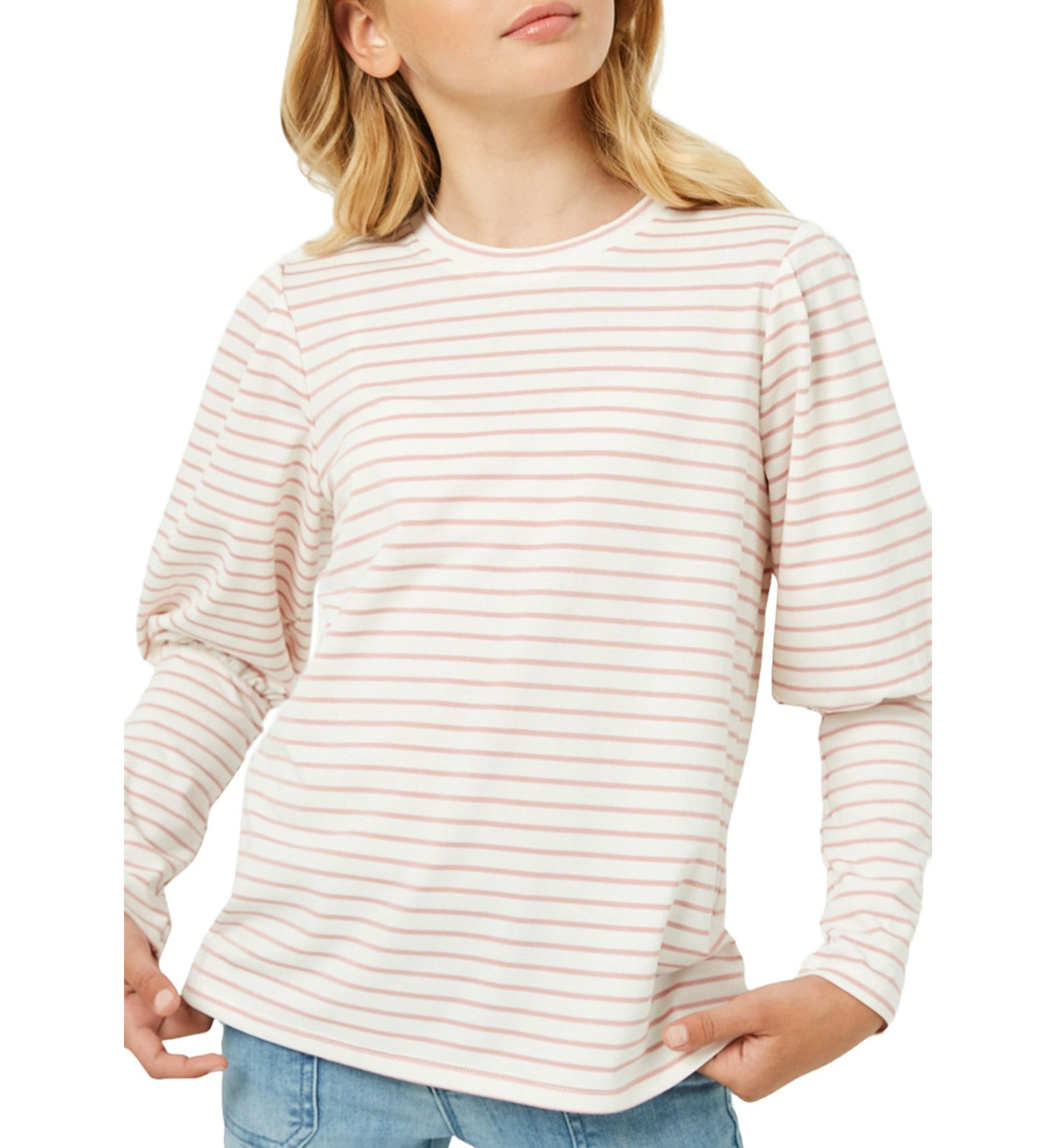 Girls 7-16 Striped Long Sleeve Puff Shoulder T-Shirt