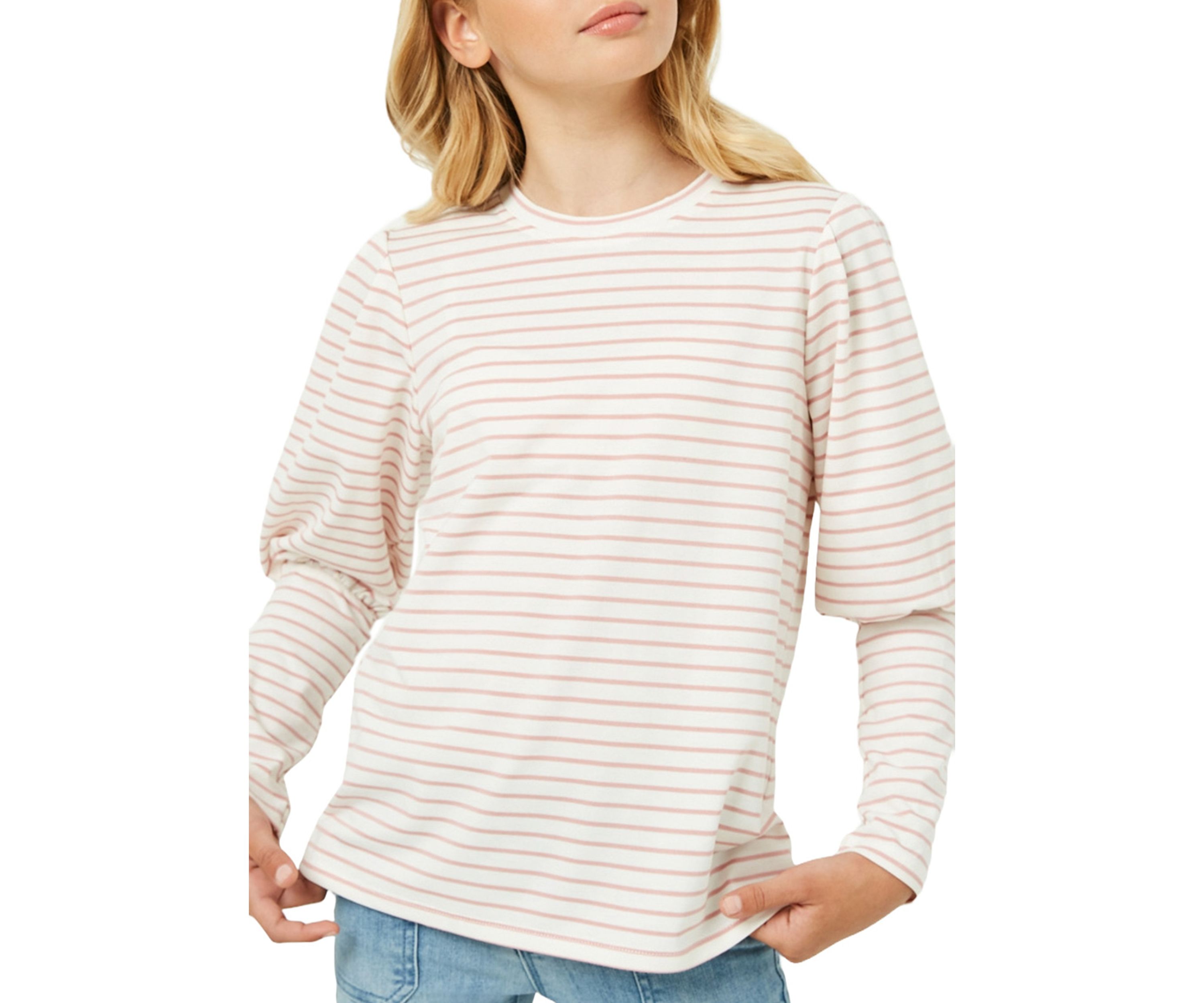 Girls 7-16 Striped Long Sleeve Puff Shoulder T-Shirt