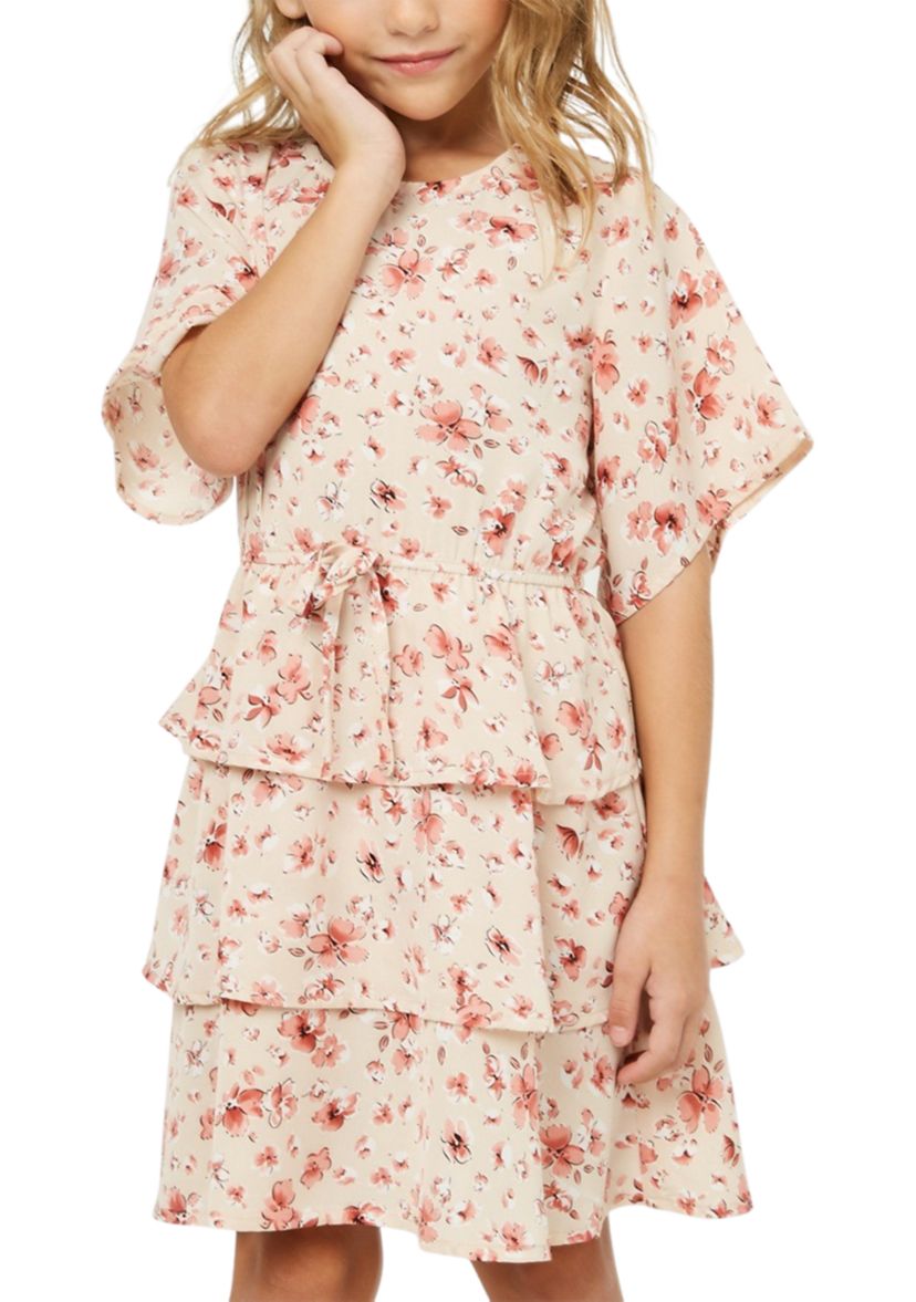 Girls 7-16 Floral Printed Tiered Dress