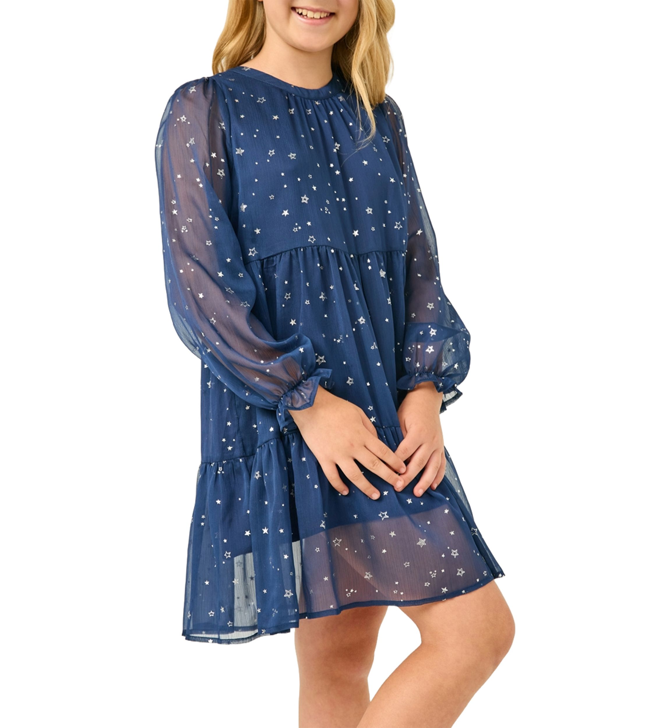 Girls 7-16 Sheer Foil Star Printed Dress