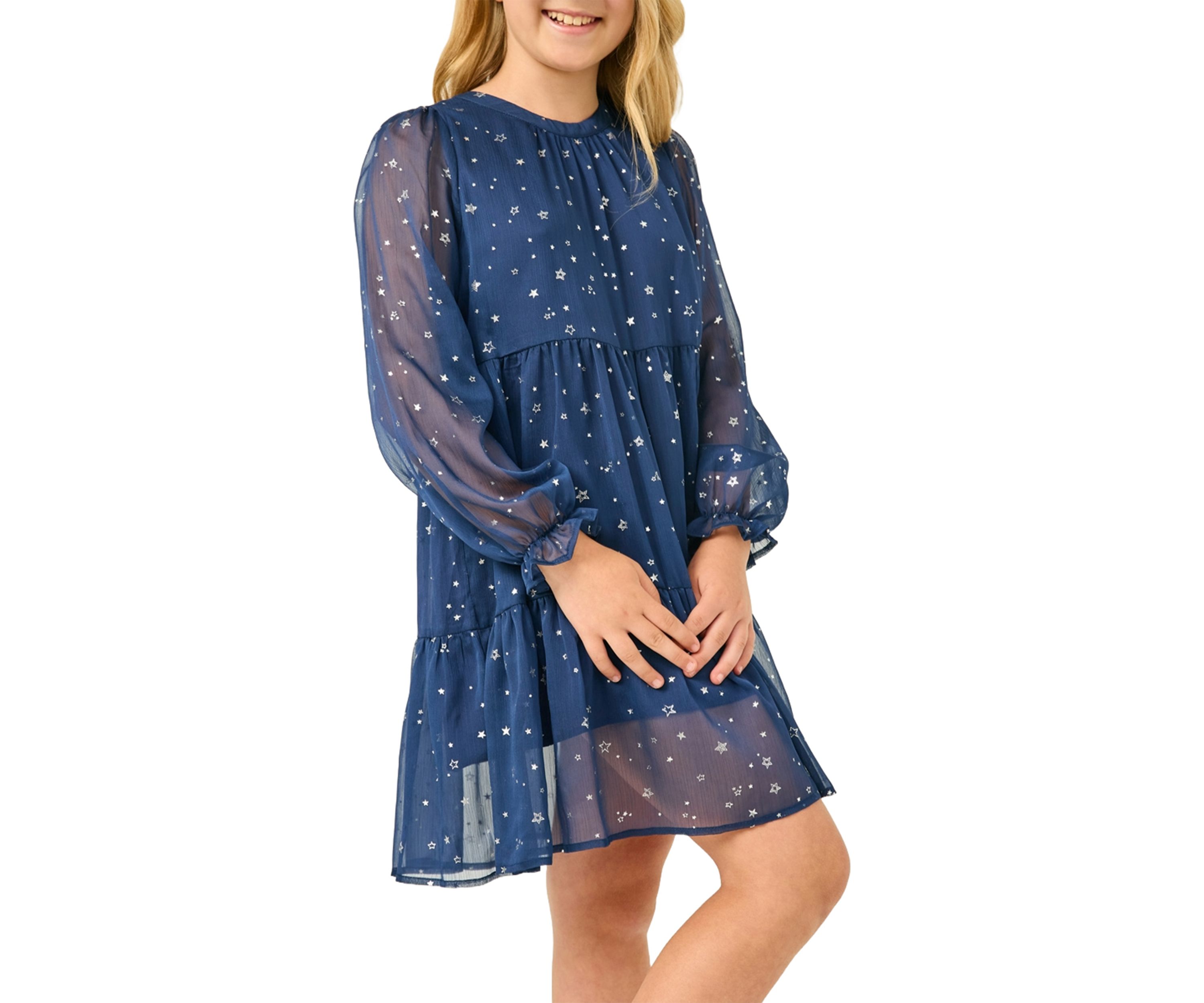 Girls 7-16 Sheer Foil Star Printed Dress