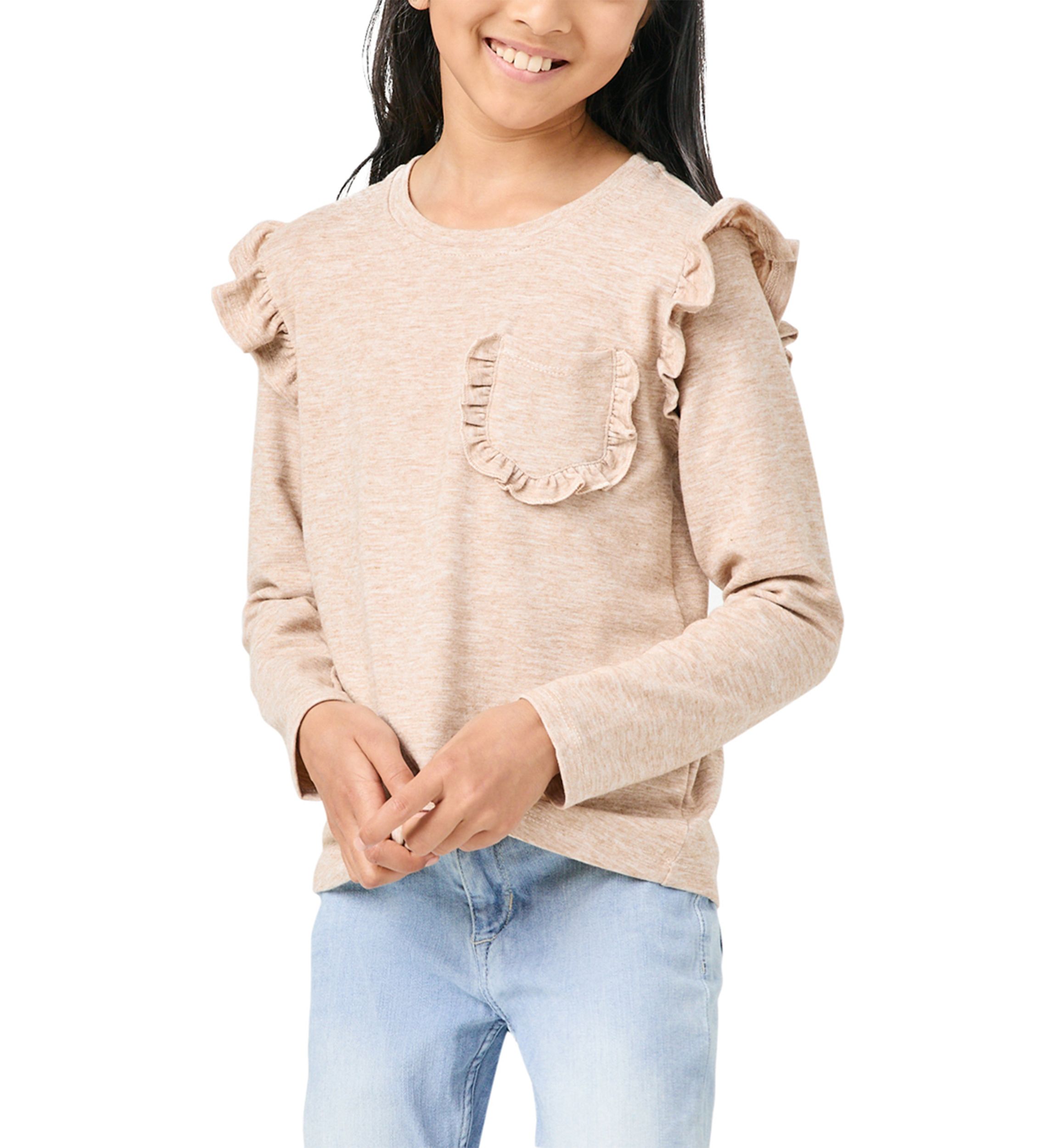 Girls 7-16 Ruffled Long Sleeve Pocket Top