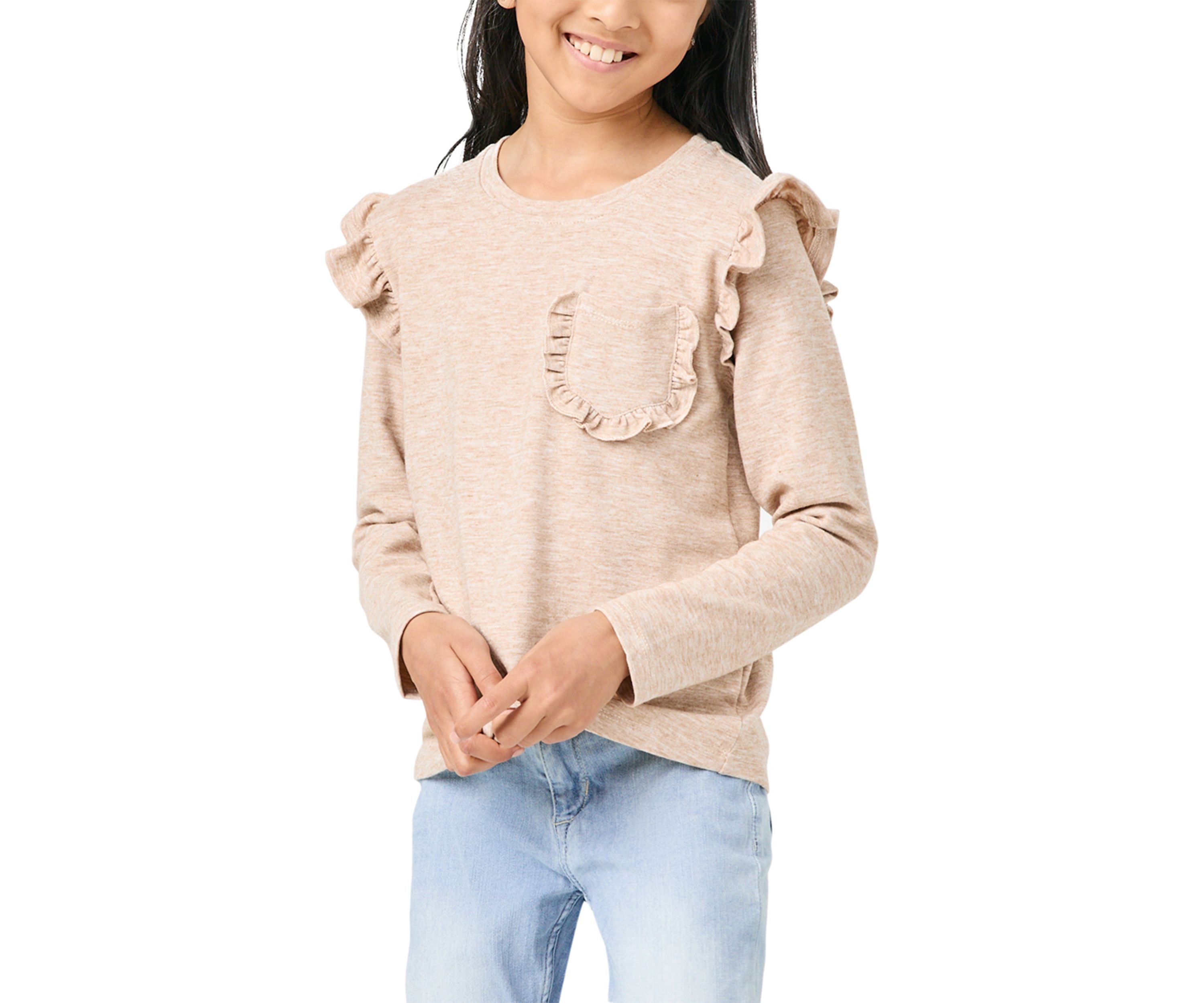 Girls 7-16 Ruffled Long Sleeve Pocket Top