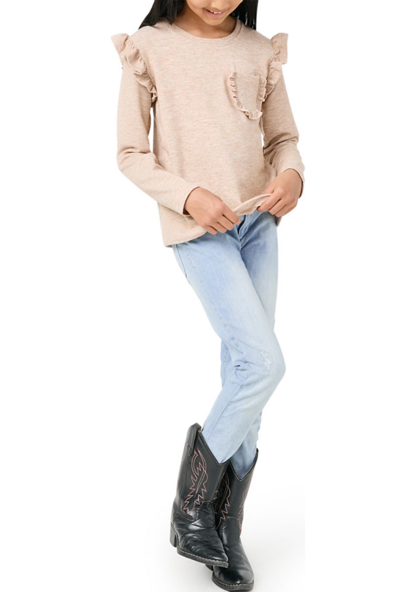 Girls 7-16 Ruffled Long Sleeve Pocket Top