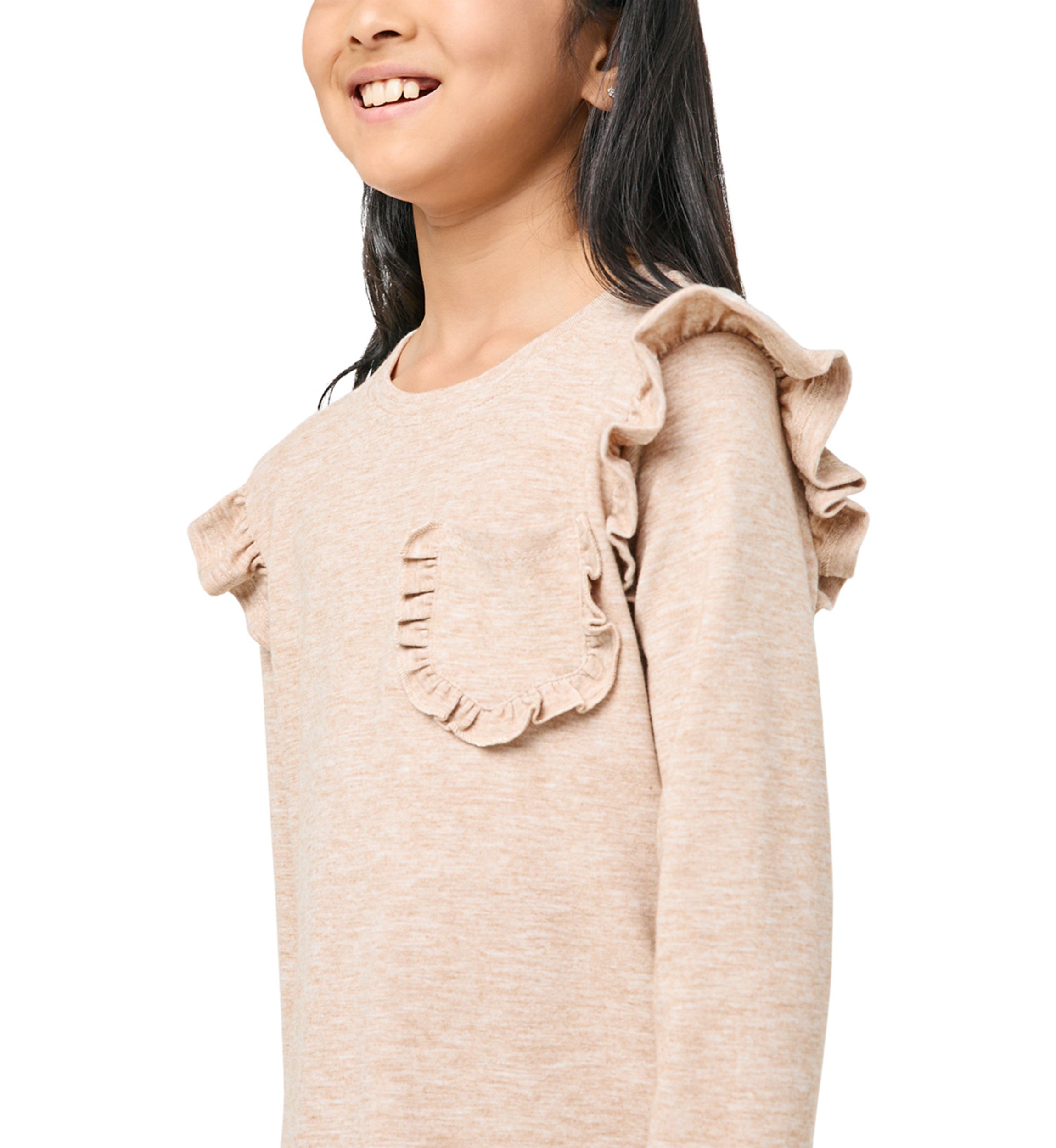 Girls 7-16 Ruffled Long Sleeve Pocket Top