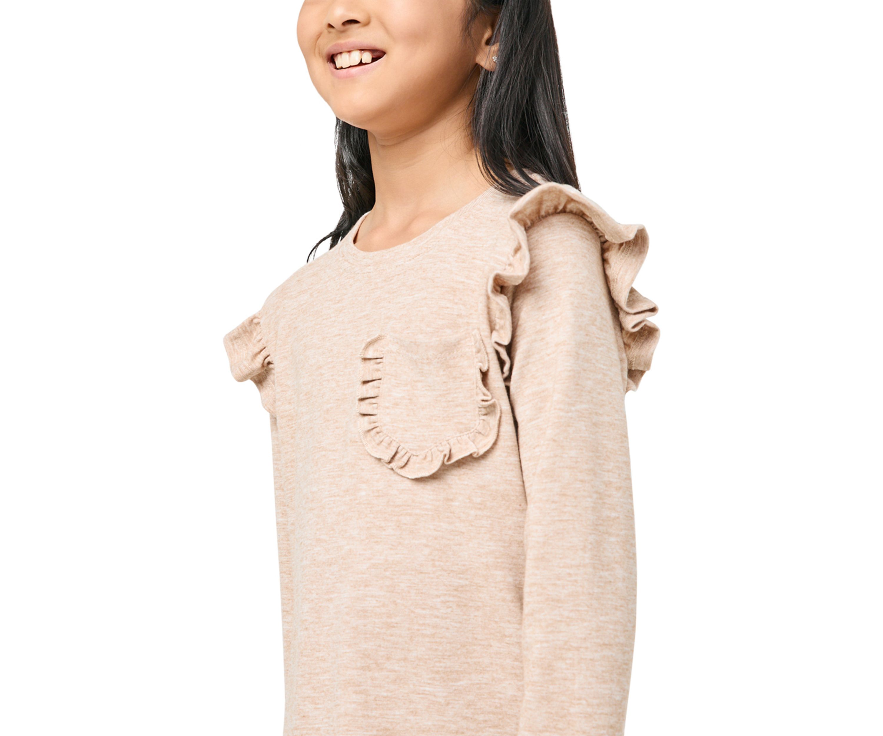 Girls 7-16 Ruffled Long Sleeve Pocket Top