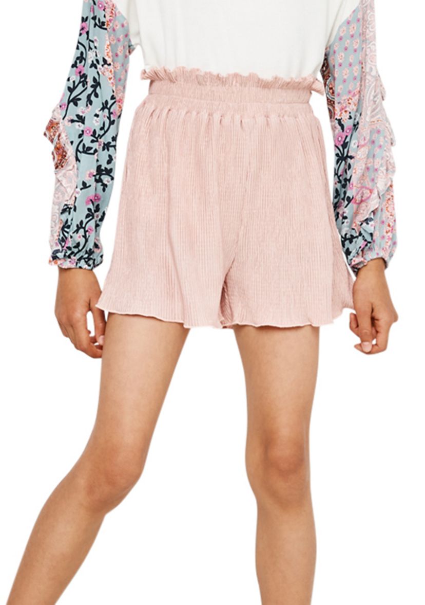 Girls 7-16 Textured Pleated Shorts with a Smocked Waistband
