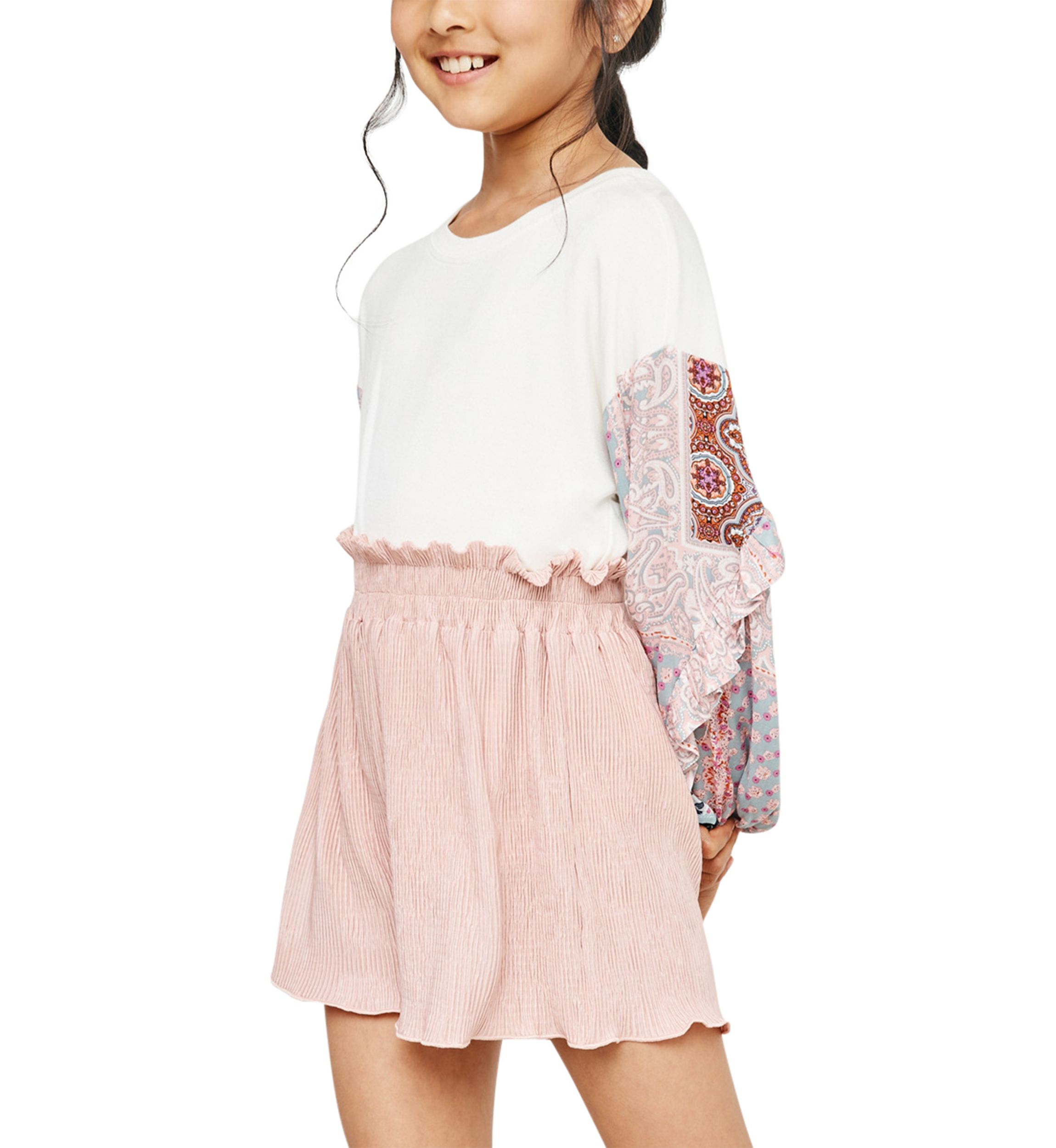 Girls 7-16 Textured Pleated Shorts with a Smocked Waistband
