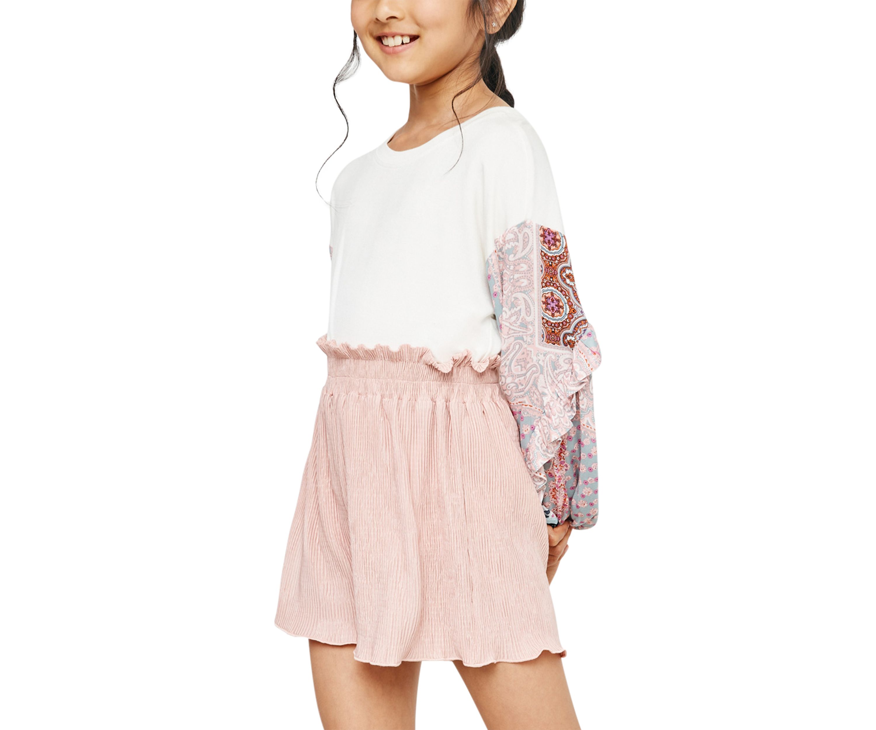 Girls 7-16 Textured Pleated Shorts with a Smocked Waistband