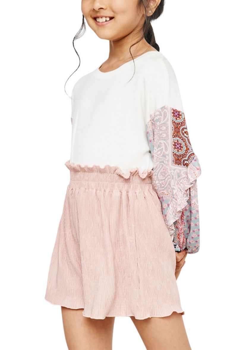 Girls 7-16 Textured Pleated Shorts with a Smocked Waistband