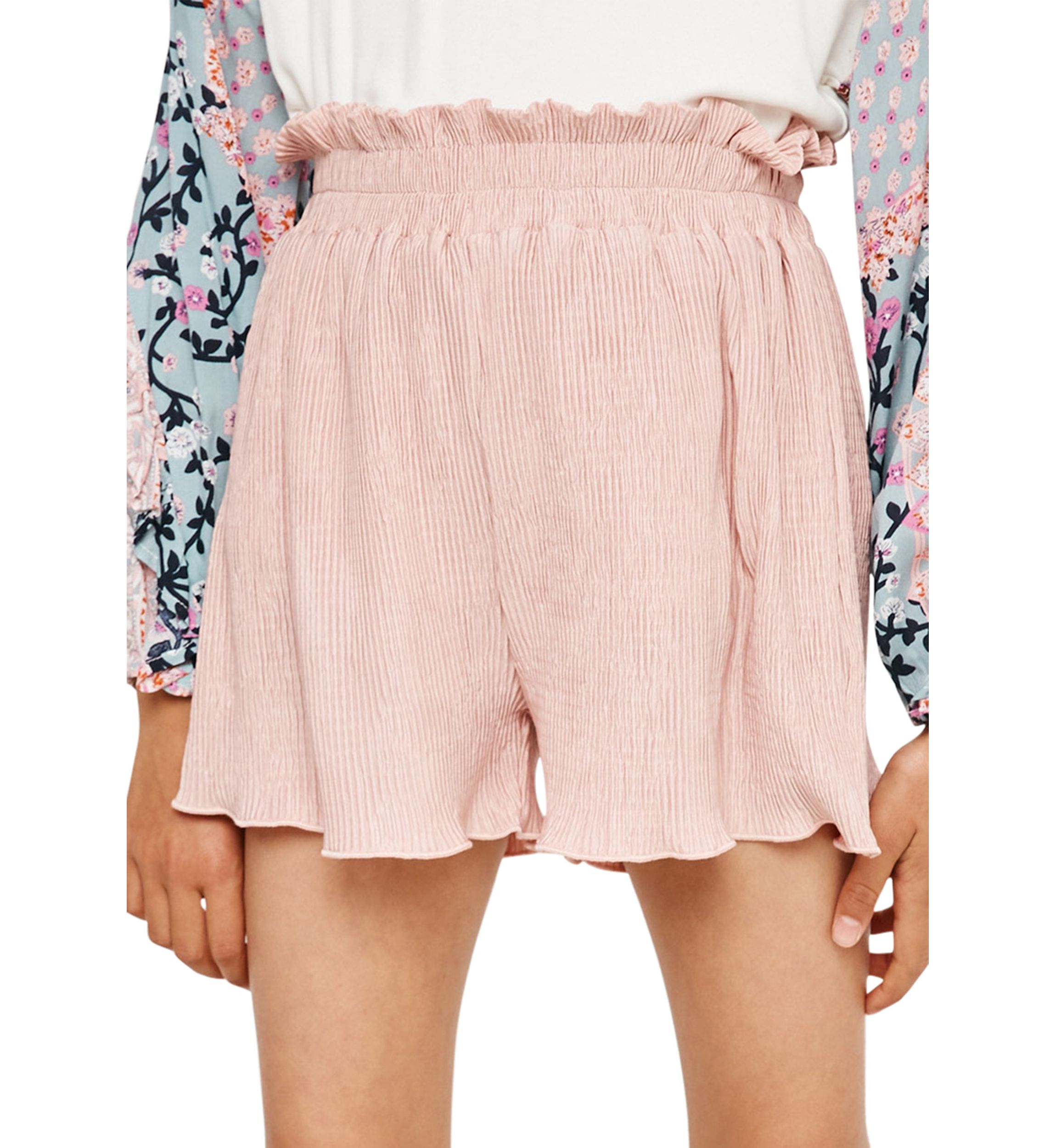 Girls 7-16 Textured Pleated Shorts with a Smocked Waistband