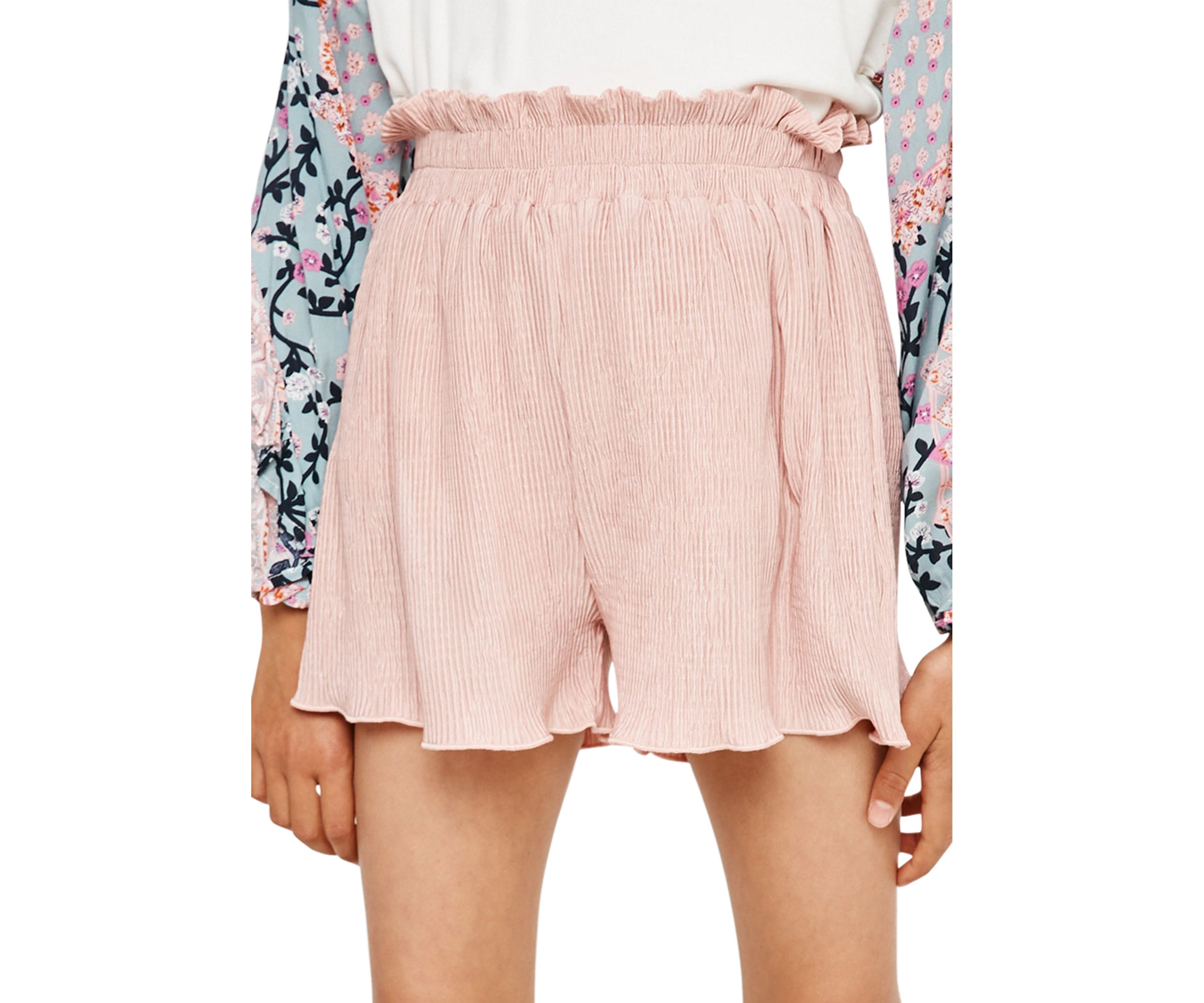 Girls 7-16 Textured Pleated Shorts with a Smocked Waistband