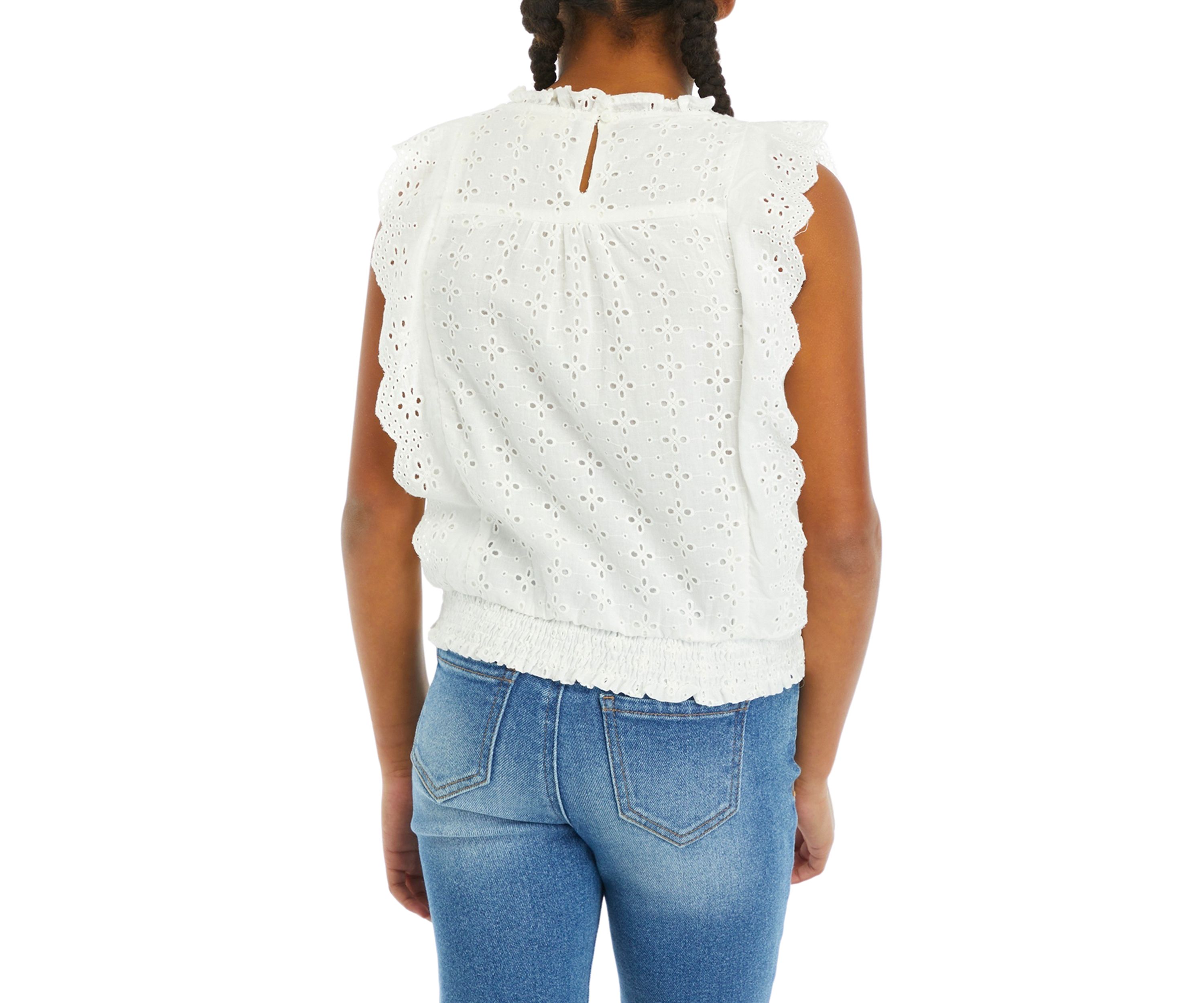 Girls 7-16  Eyelet Ruffled Sleeveless Top 