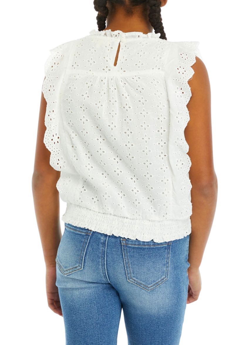 Girls 7-16  Eyelet Ruffled Sleeveless Top 