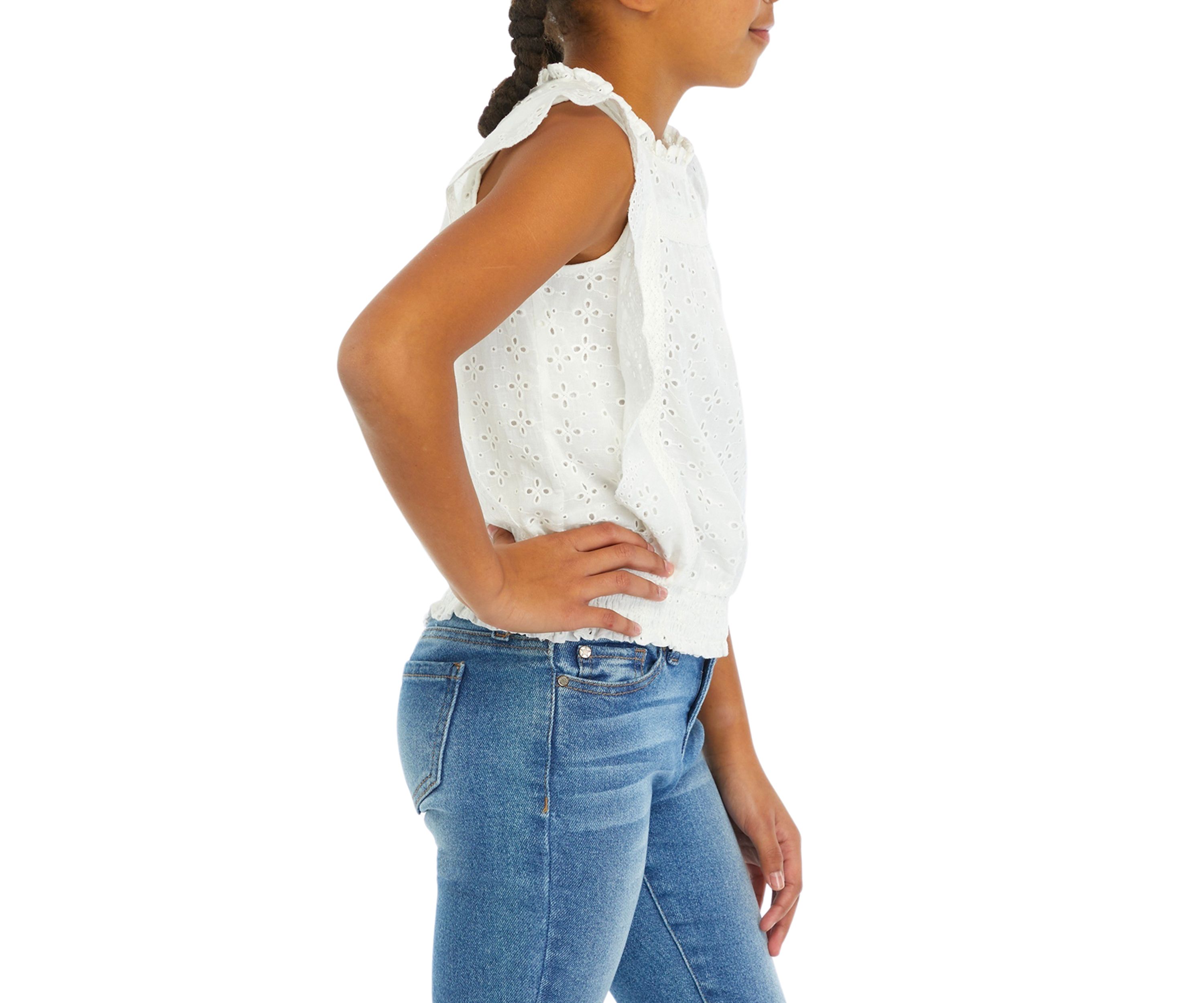 Girls 7-16  Eyelet Ruffled Sleeveless Top 