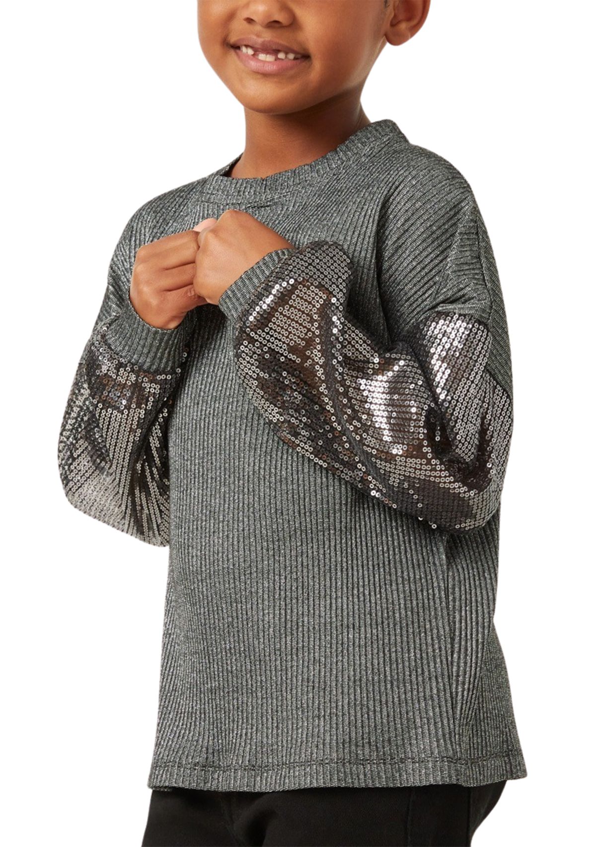 Girls 4-6x Sequin Metallic Ribbed Top