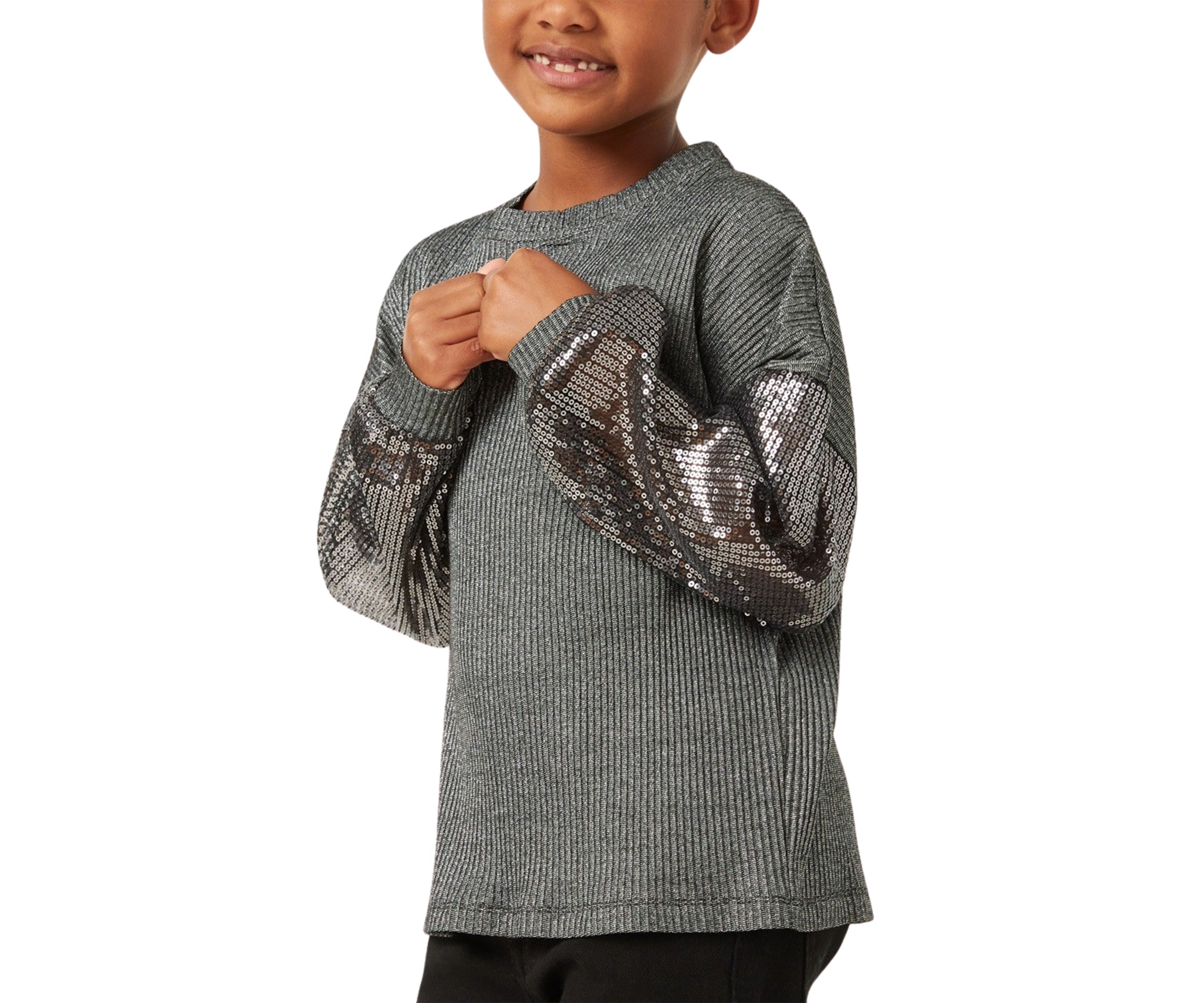 Girls 4-6x Sequin Metallic Ribbed Top
