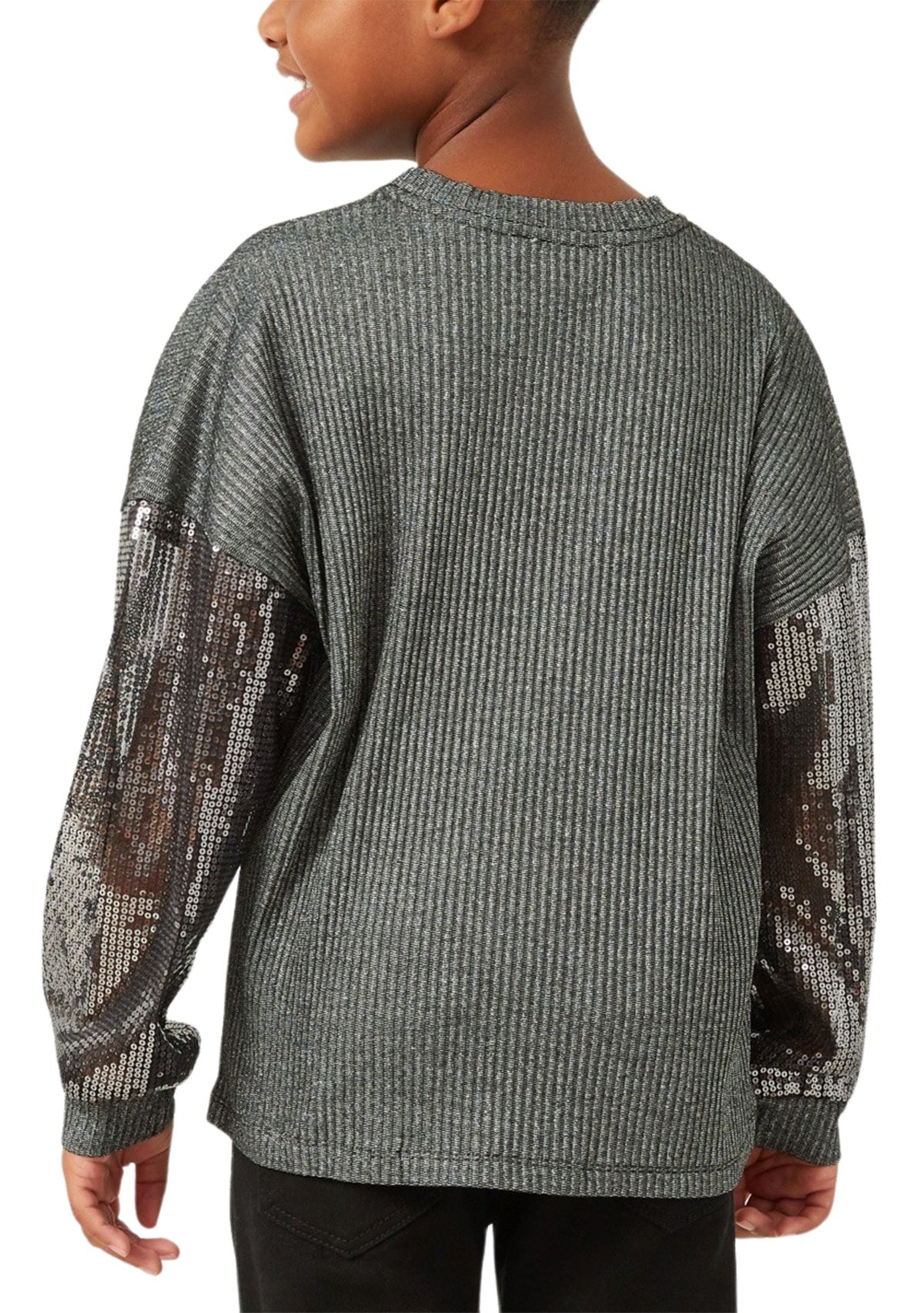 Girls 4-6x Sequin Metallic Ribbed Top