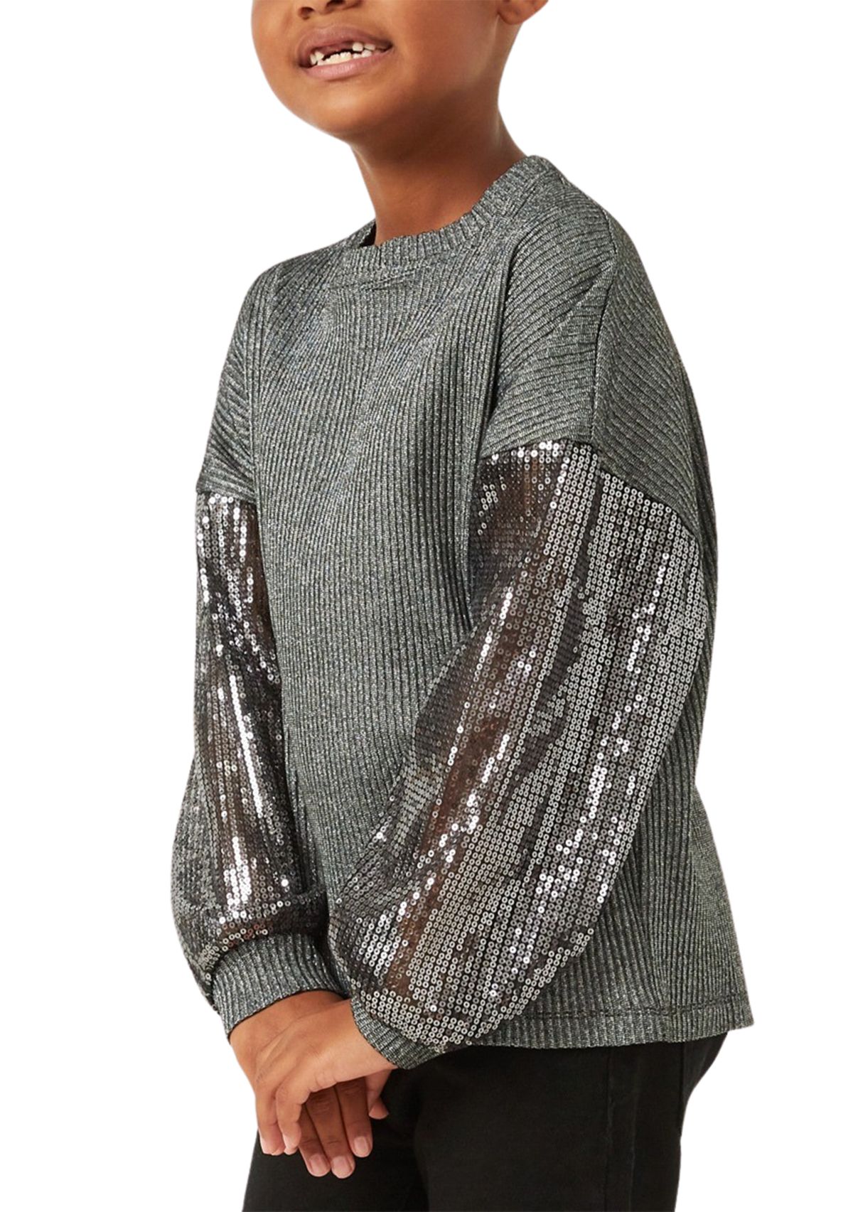 Girls 4-6x Sequin Metallic Ribbed Top
