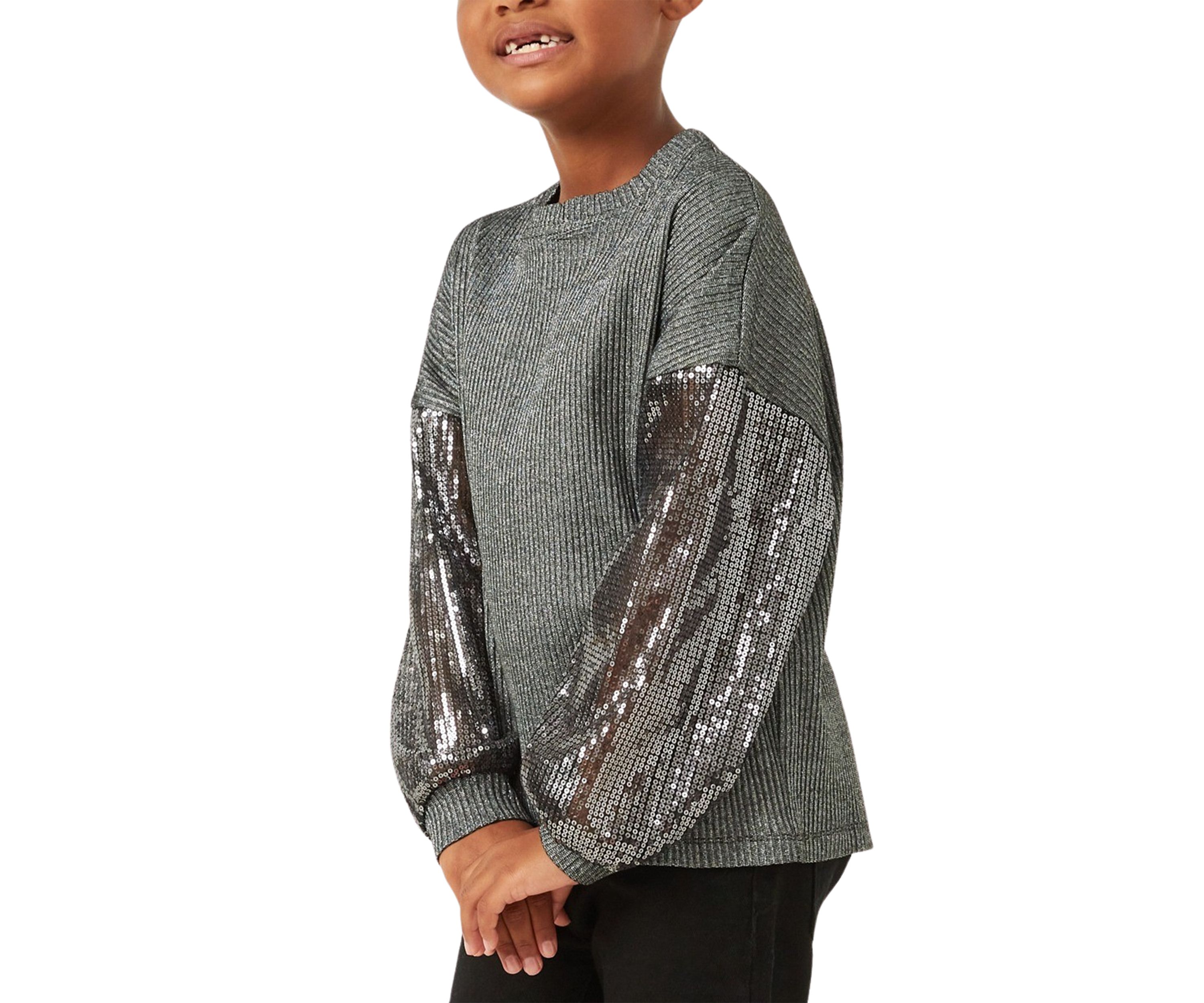 Girls 4-6x Sequin Metallic Ribbed Top