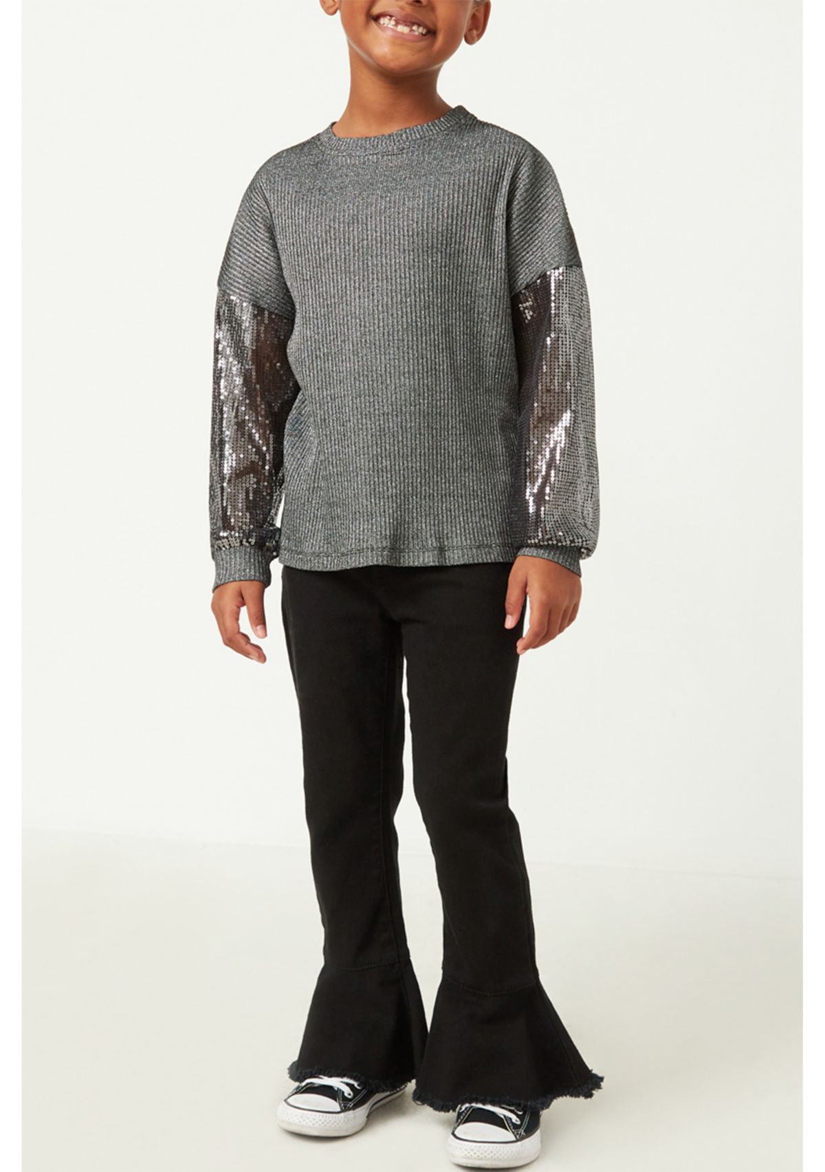 Girls 4-6x Sequin Metallic Ribbed Top