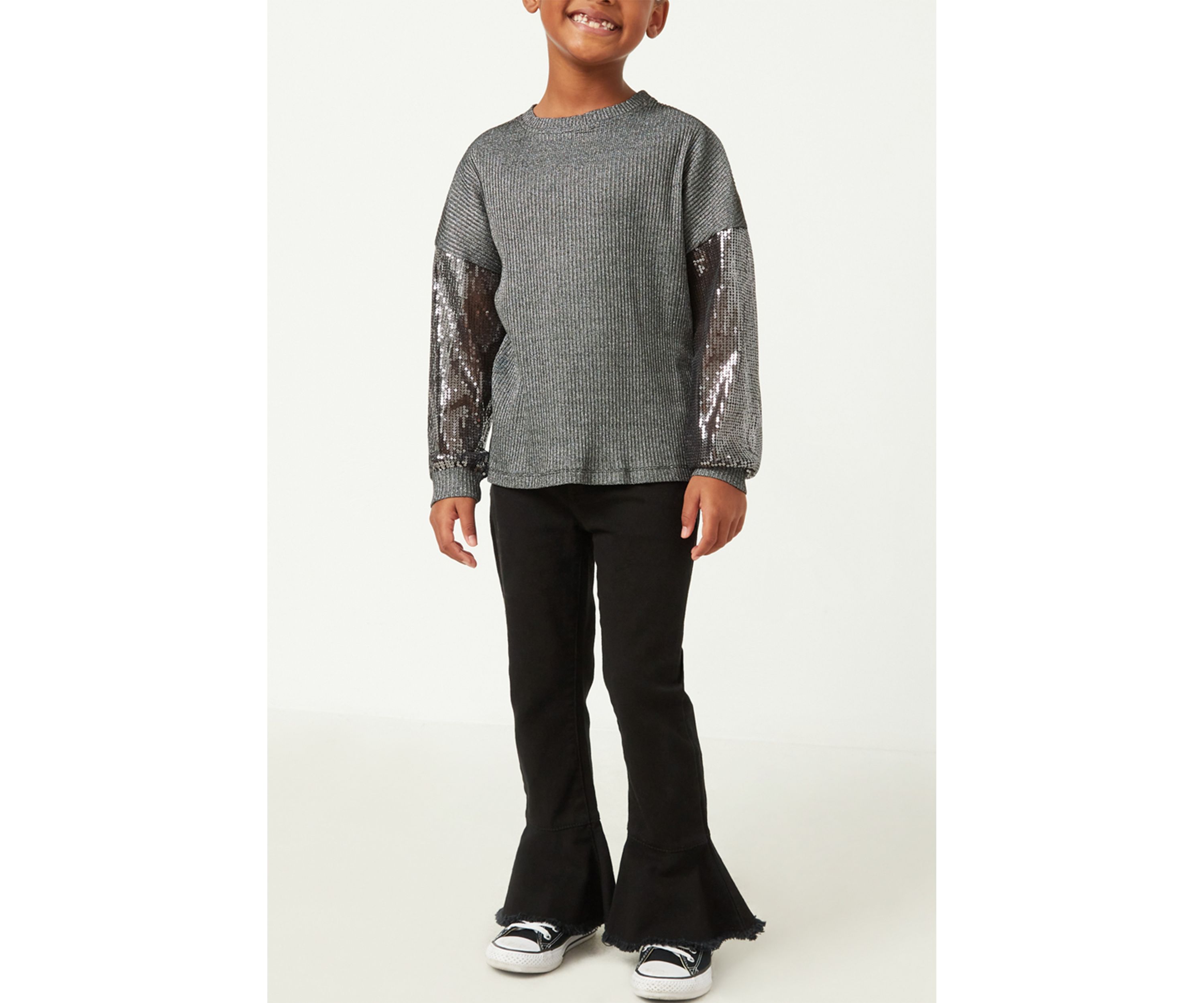 Girls 4-6x Sequin Metallic Ribbed Top