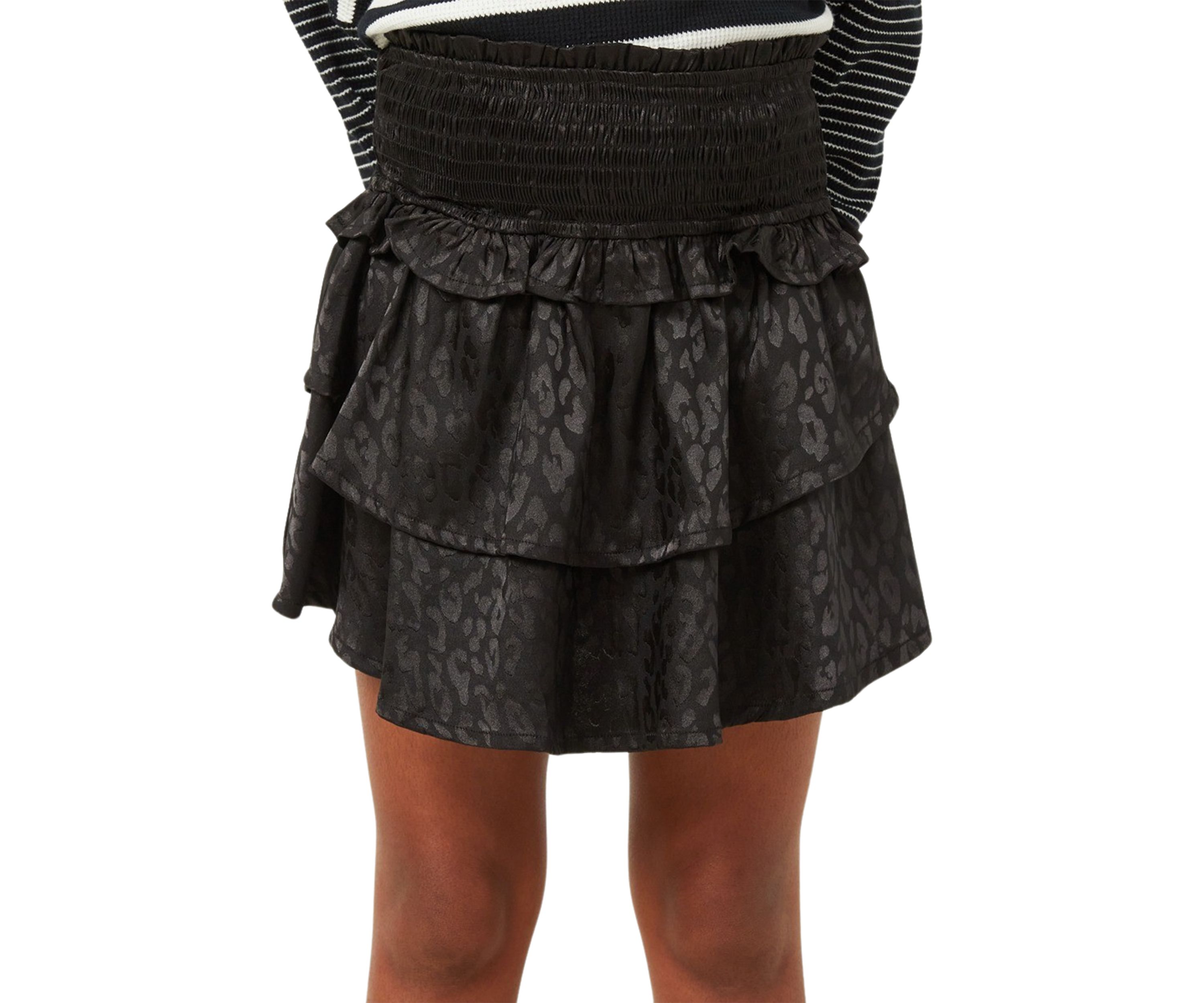 Girls 7-16 Satin Leopard Printed Smocked Waist Skirt