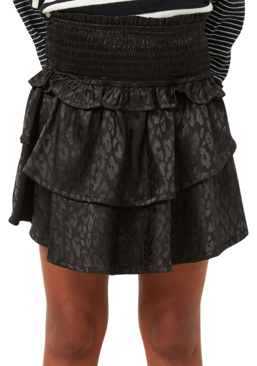 Girls 7-16 Satin Leopard Printed Smocked Waist Skirt