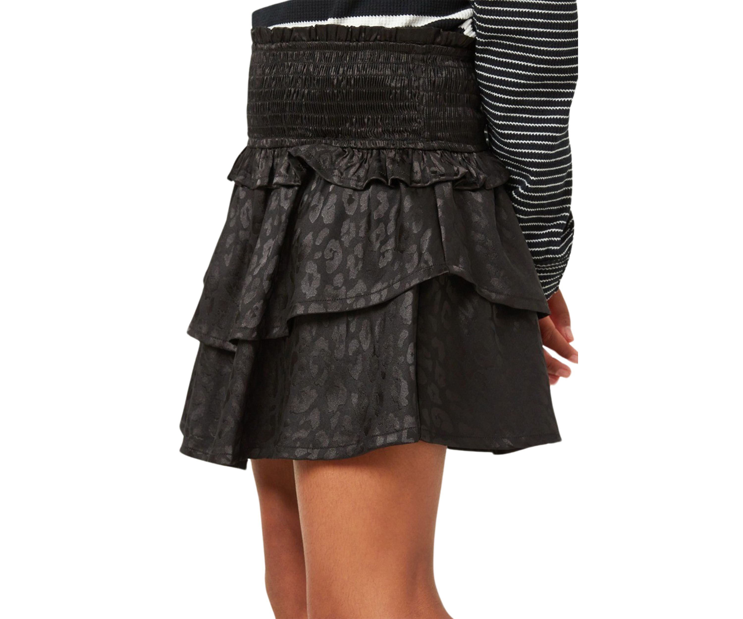 Girls 7-16 Satin Leopard Printed Smocked Waist Skirt