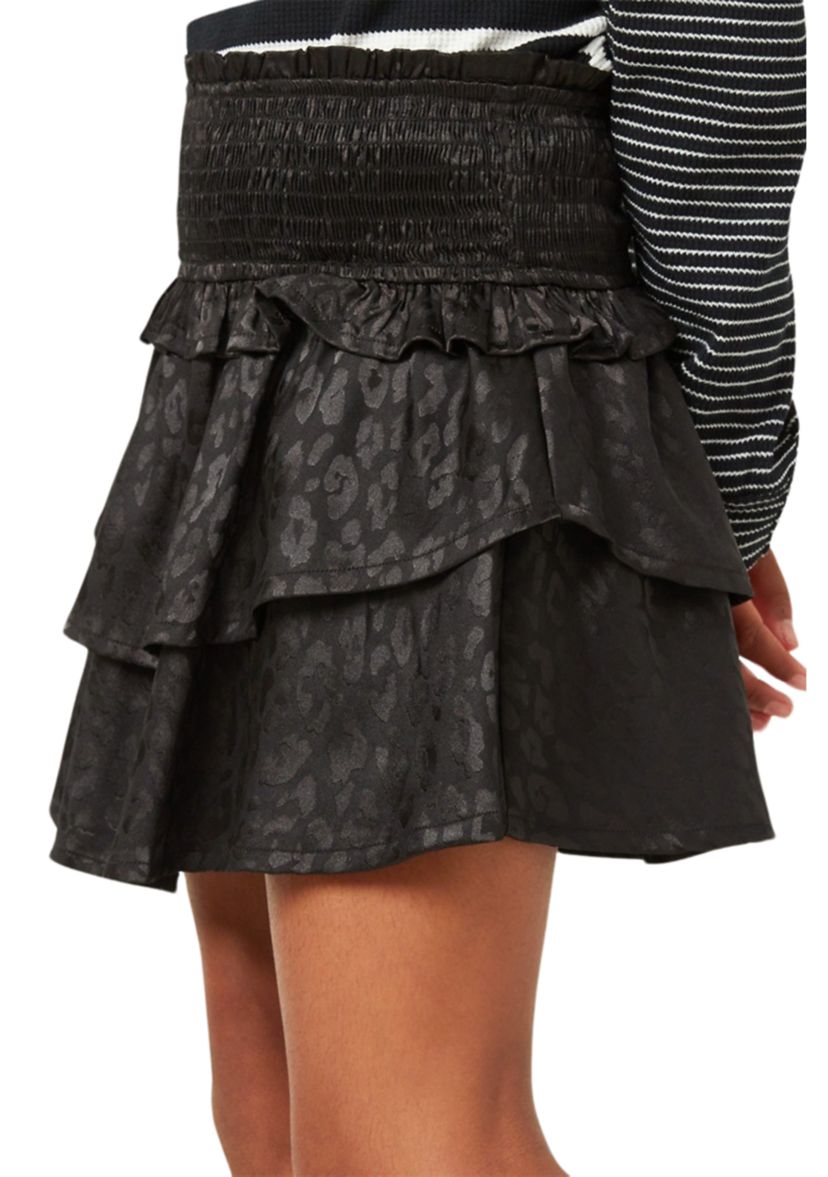 Girls 7-16 Satin Leopard Printed Smocked Waist Skirt