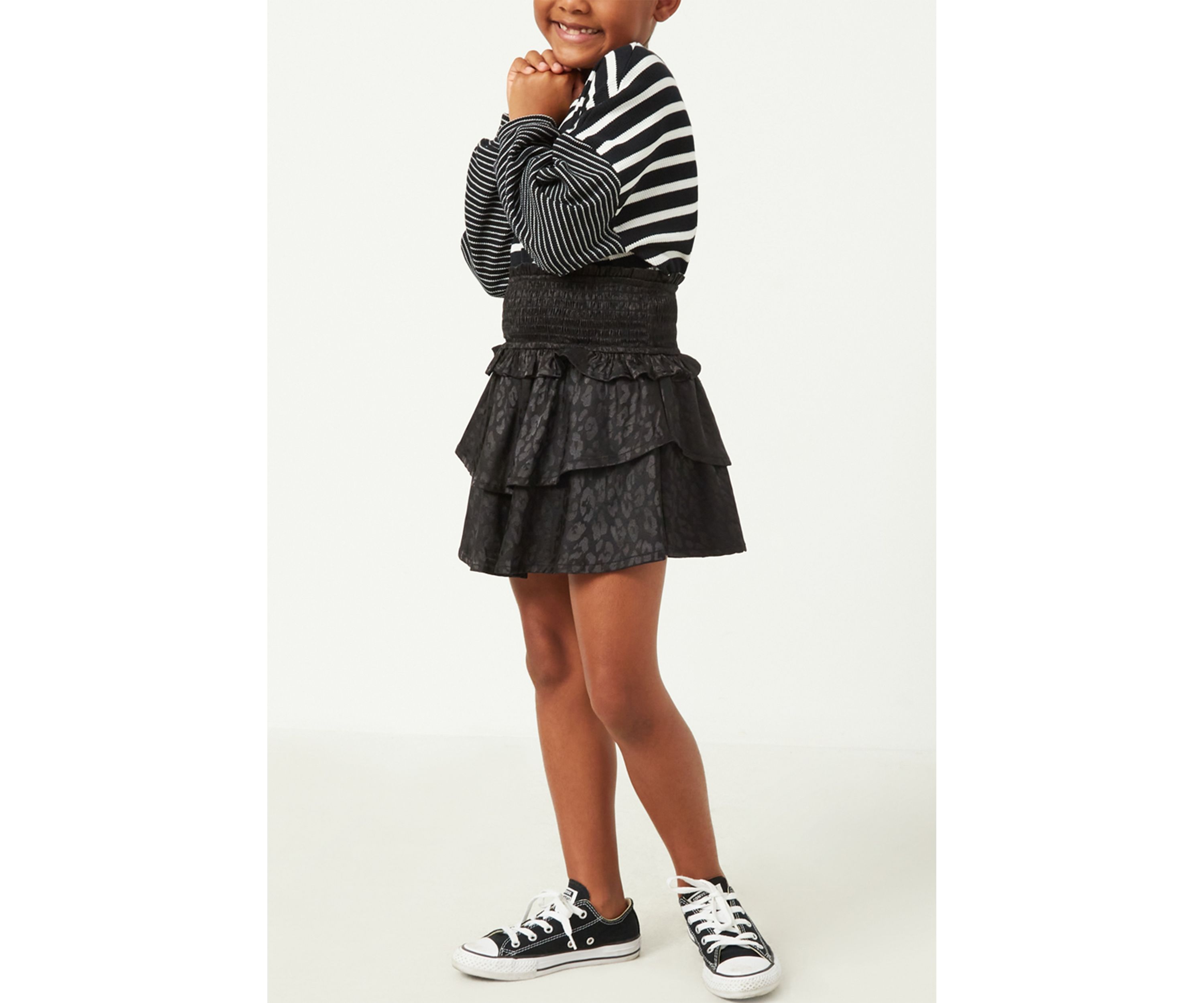 Girls 7-16 Satin Leopard Printed Smocked Waist Skirt