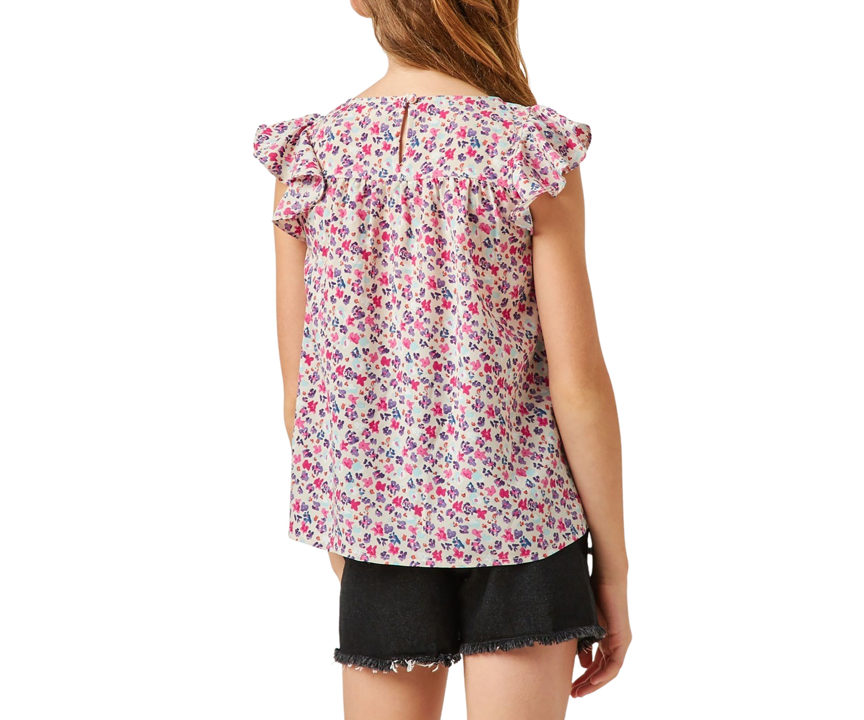 Girls 7-16 Ditsy Floral Smocked Detail Top
