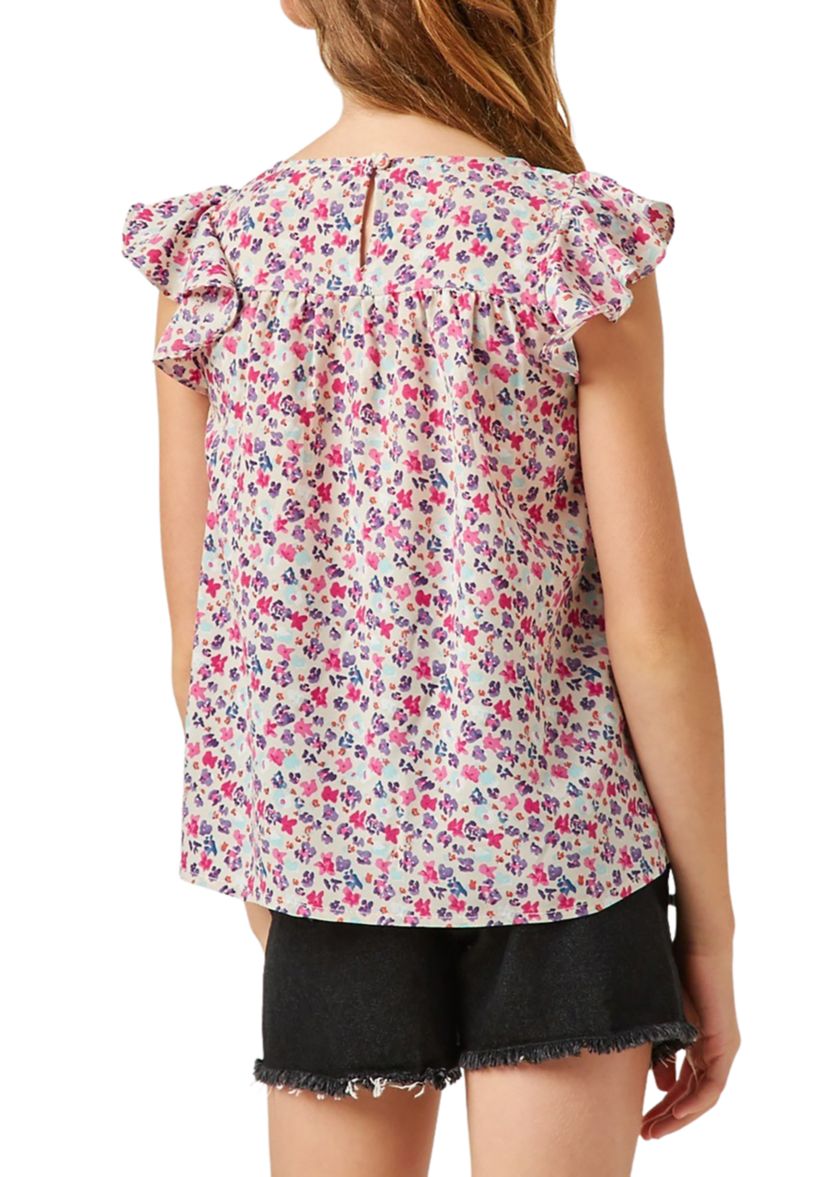 Girls 7-16 Ditsy Floral Smocked Detail Top