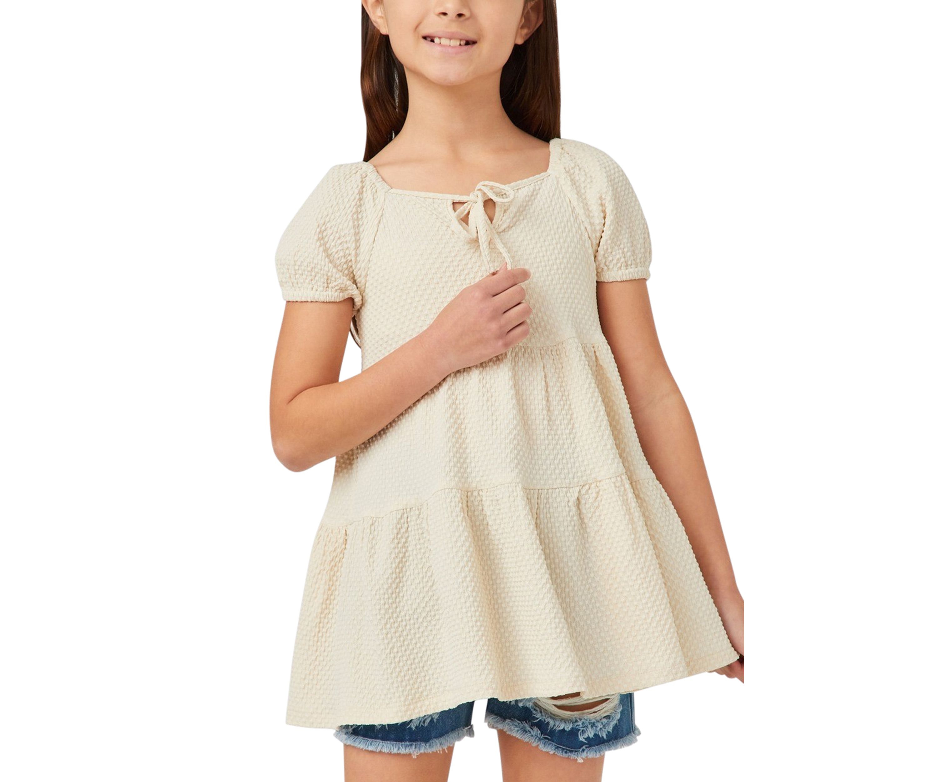Girls 7-16 Textureed Puff Sleeve Top