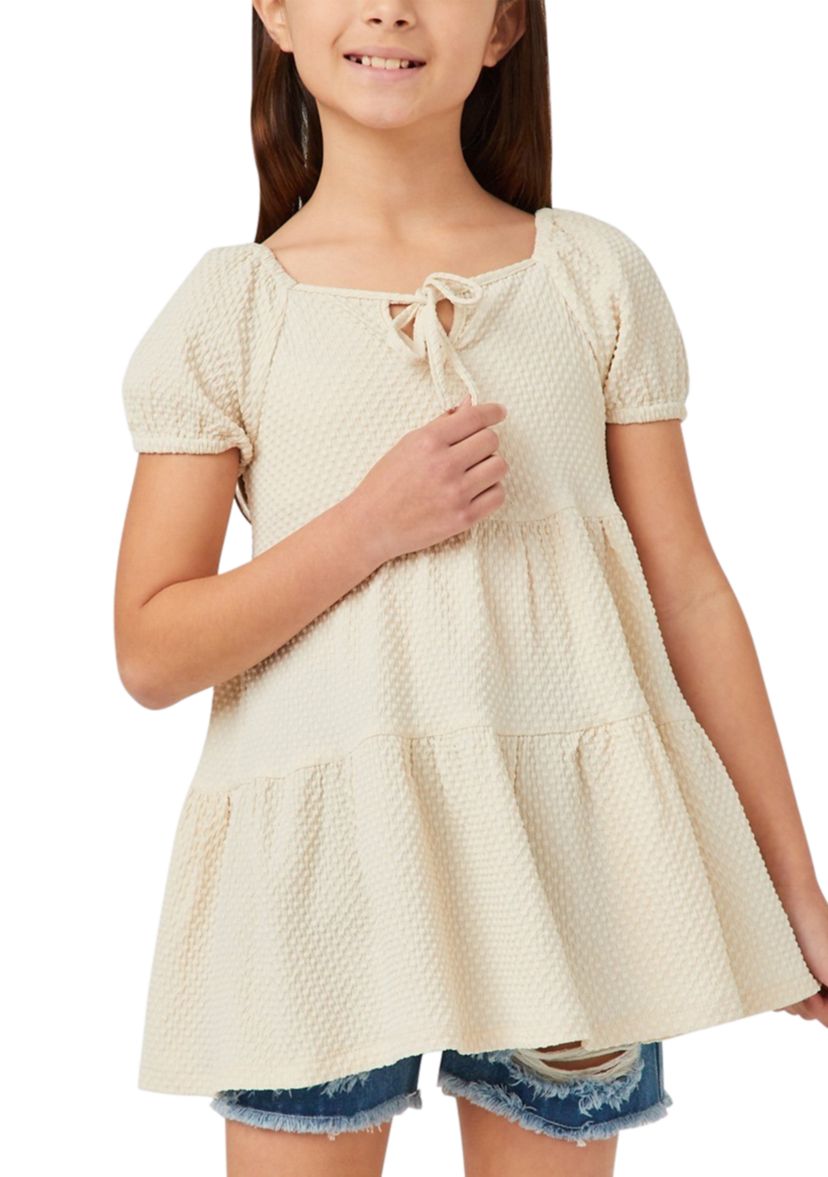 Girls 7-16 Textureed Puff Sleeve Top