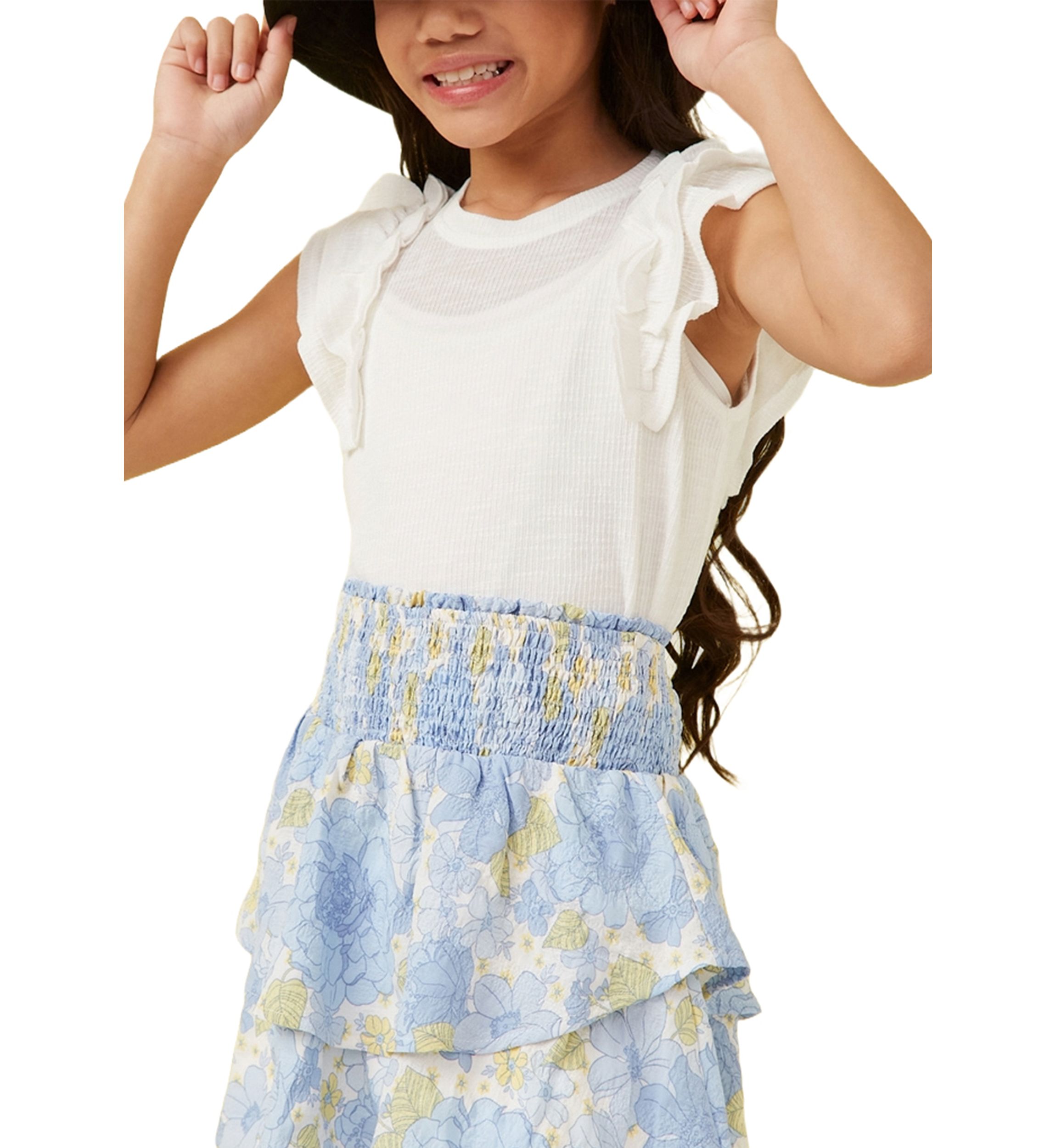 Girls 7-16 Marled Textured Ruffle Rib Knit Tank Top