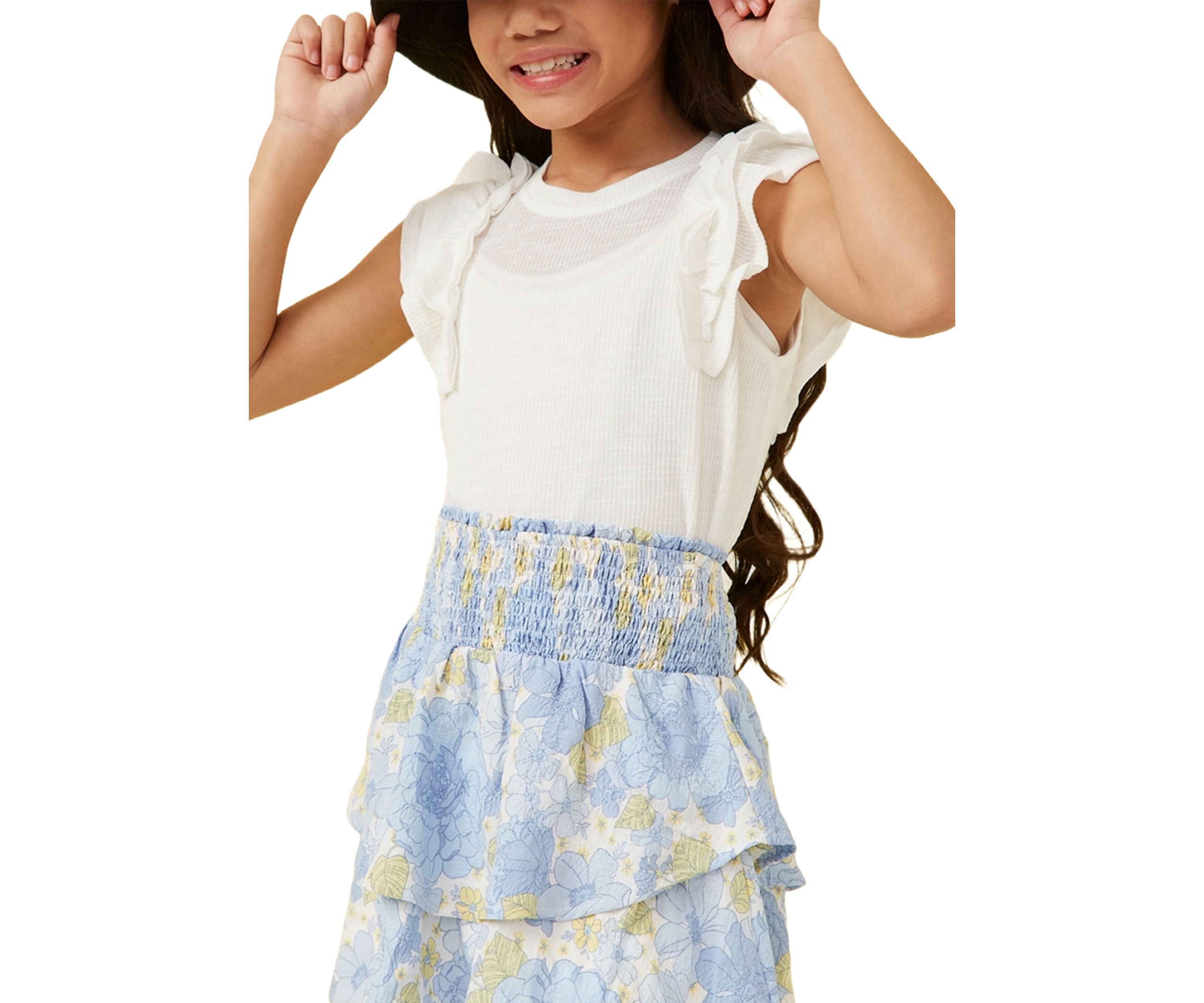 Girls 7-16 Marled Textured Ruffle Rib Knit Tank Top