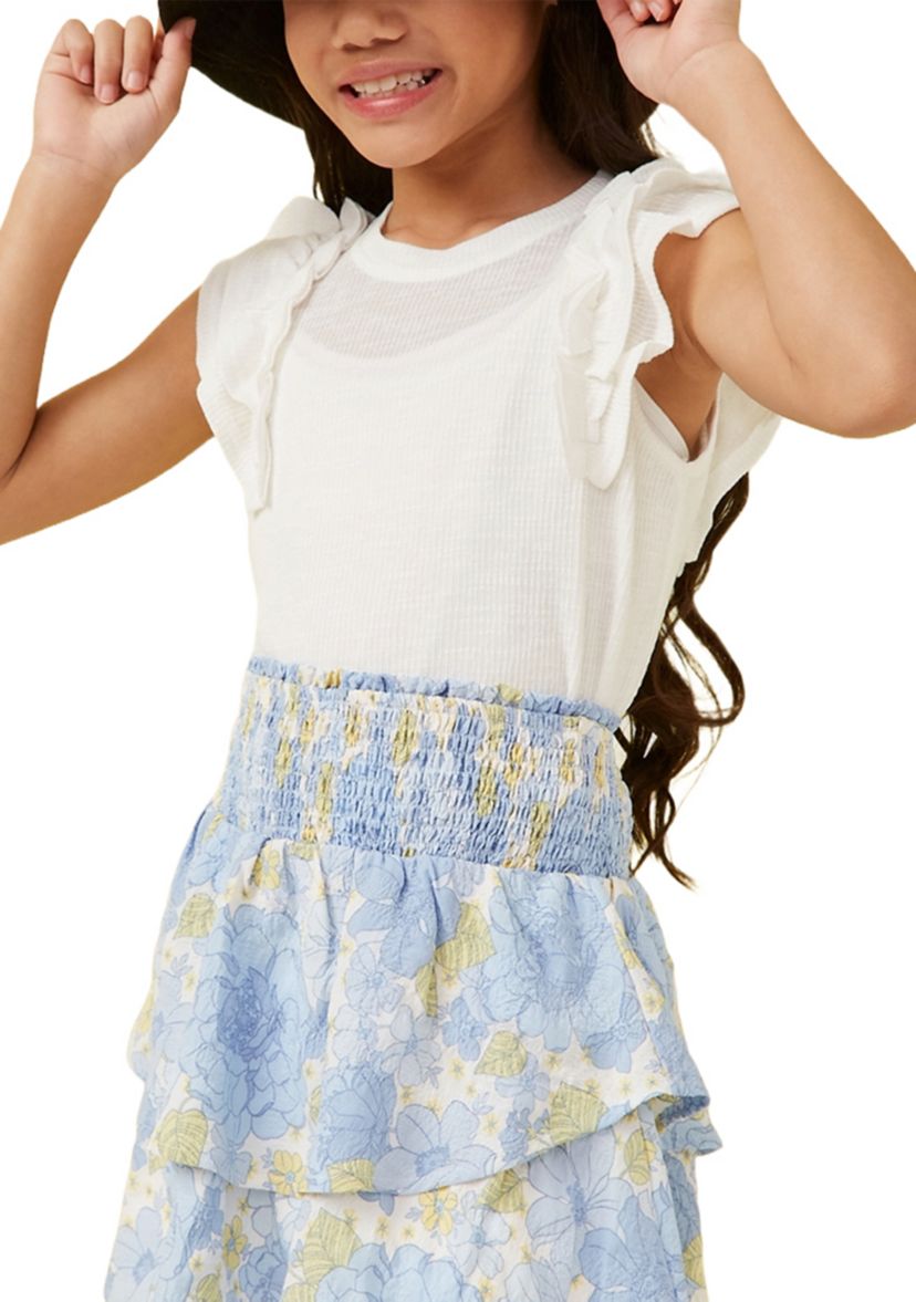 Girls 7-16 Marled Textured Ruffle Rib Knit Tank Top