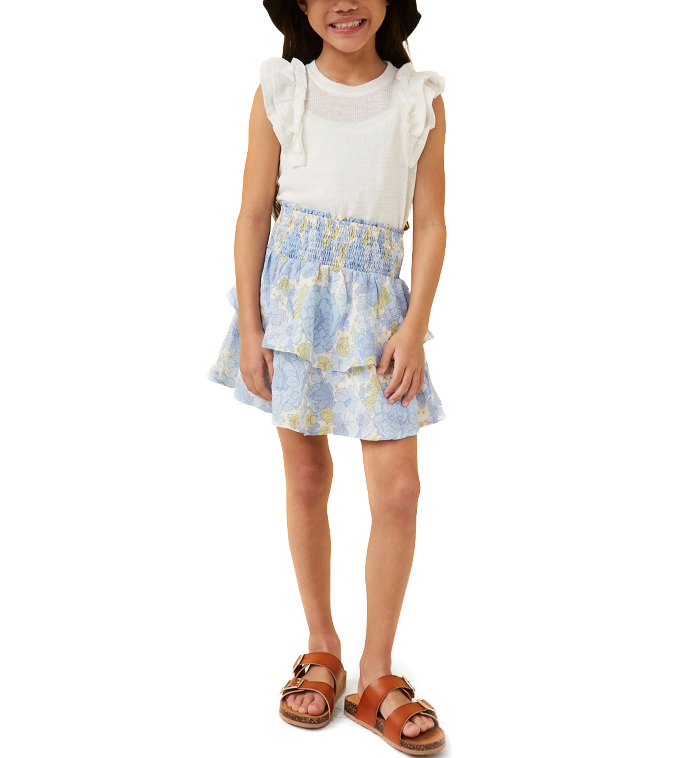 Girls 7-16 Marled Textured Ruffle Rib Knit Tank Top