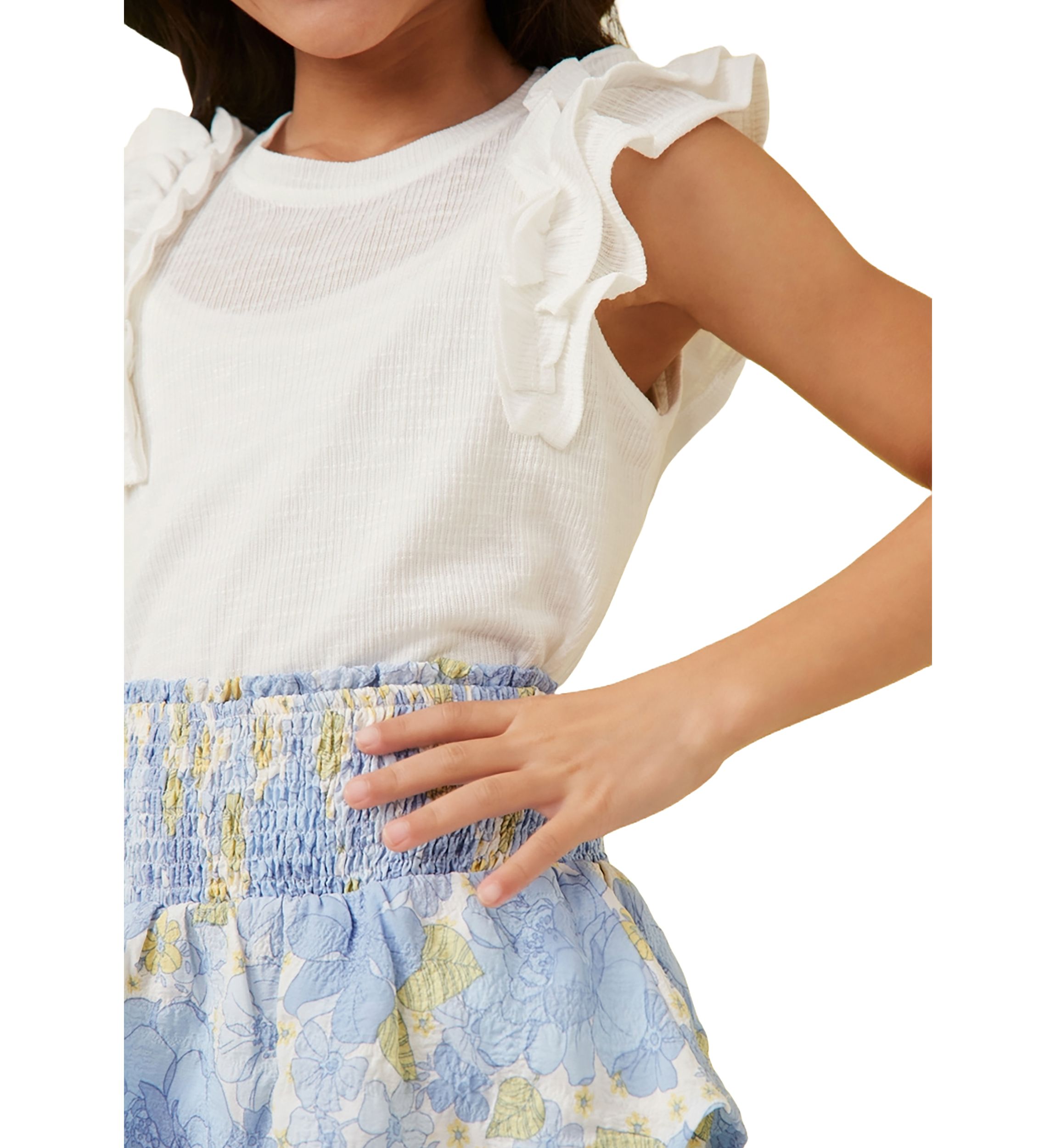 Girls 7-16 Marled Textured Ruffle Rib Knit Tank Top