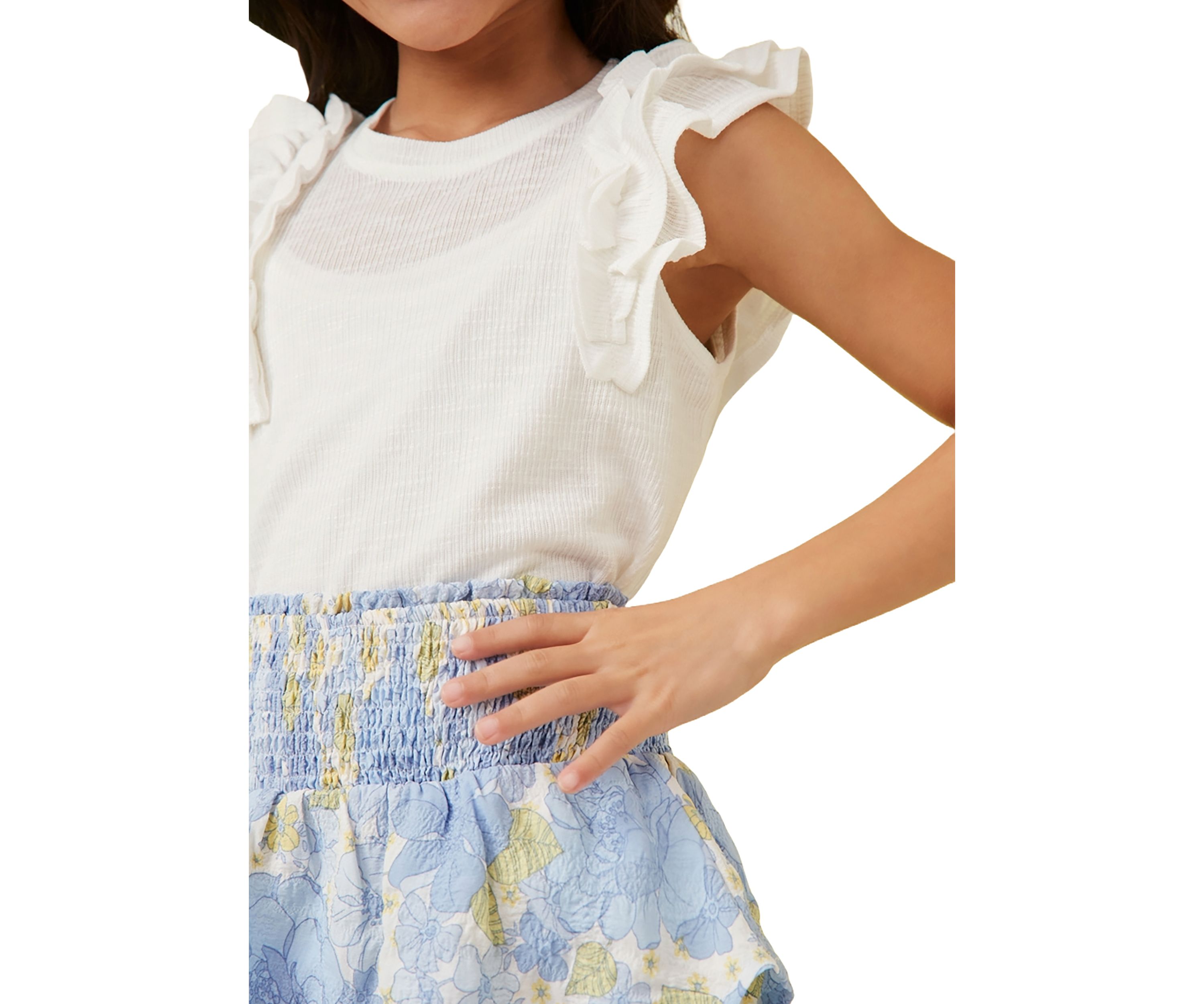 Girls 7-16 Marled Textured Ruffle Rib Knit Tank Top