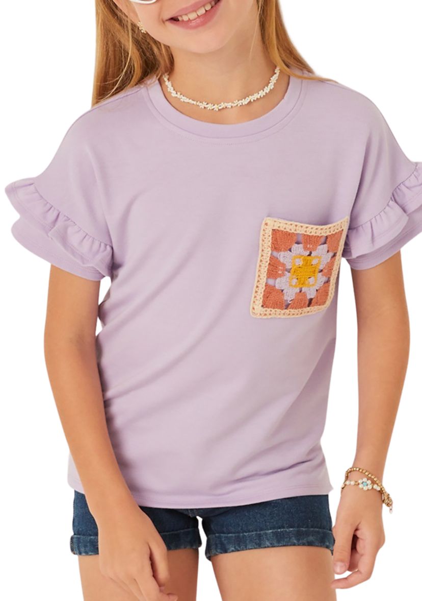 Girls 7-16 Crochet French Terry Ruffle Top