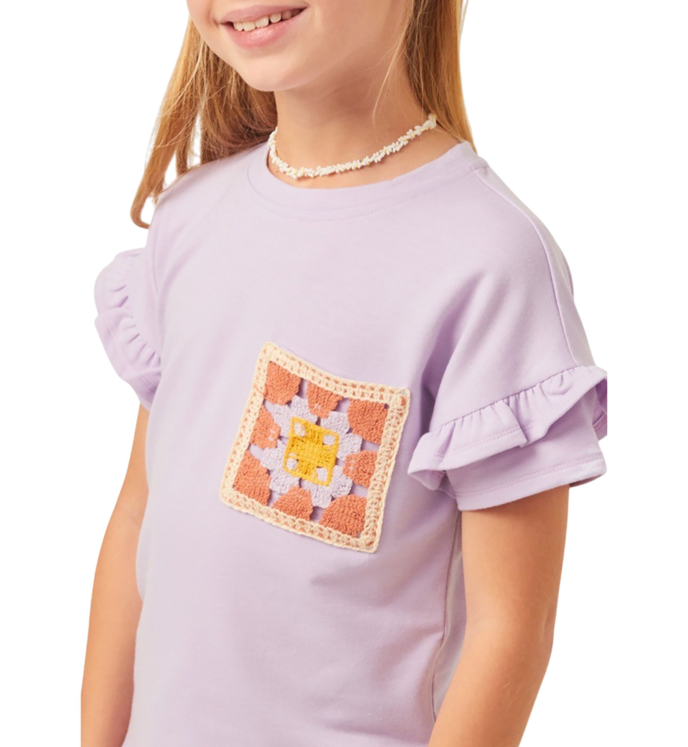 Girls 7-16 Crochet French Terry Ruffle Top