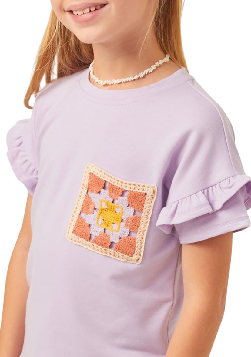 Girls 7-16 Crochet French Terry Ruffle Top