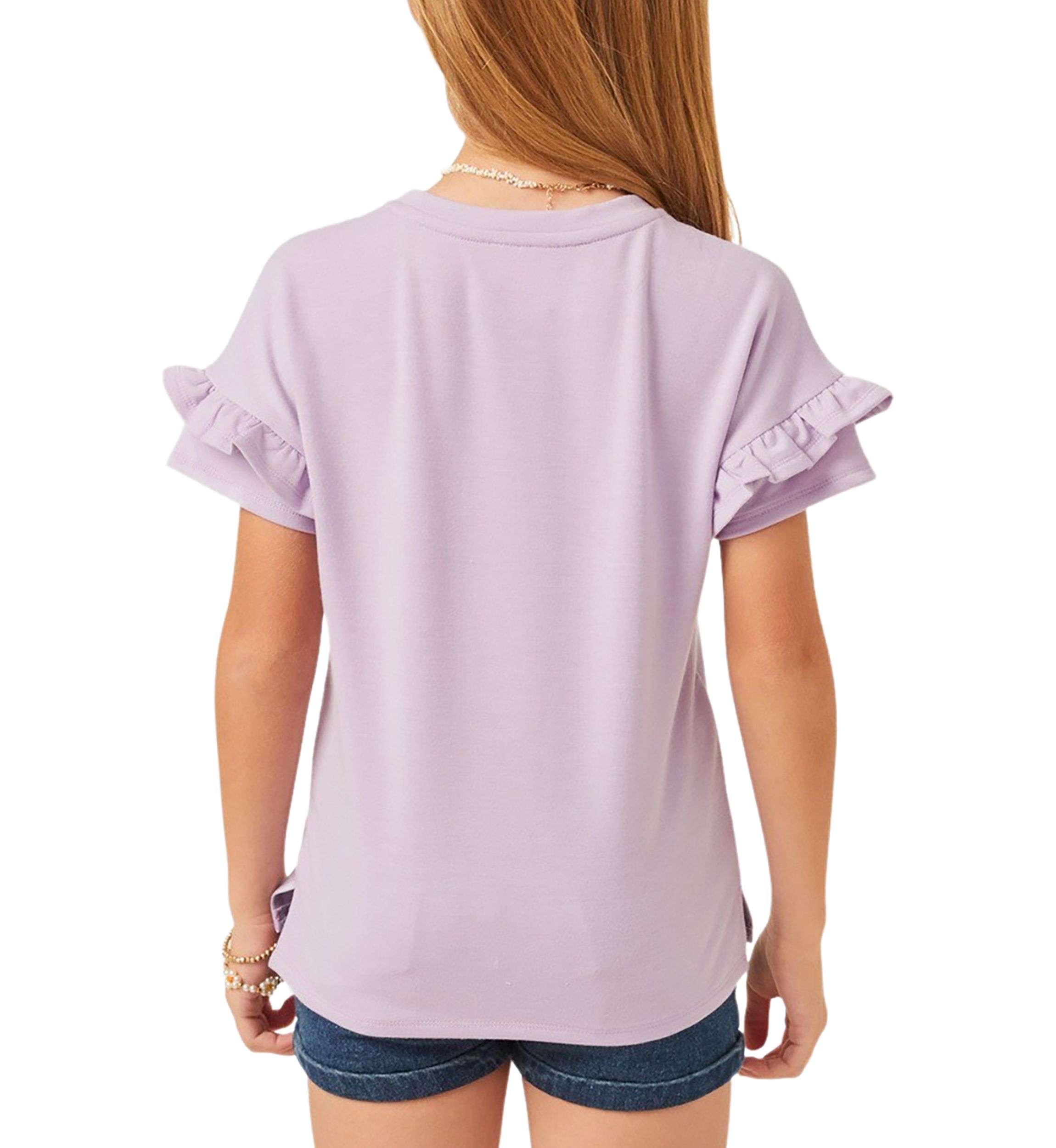 Girls 7-16 Crochet French Terry Ruffle Top