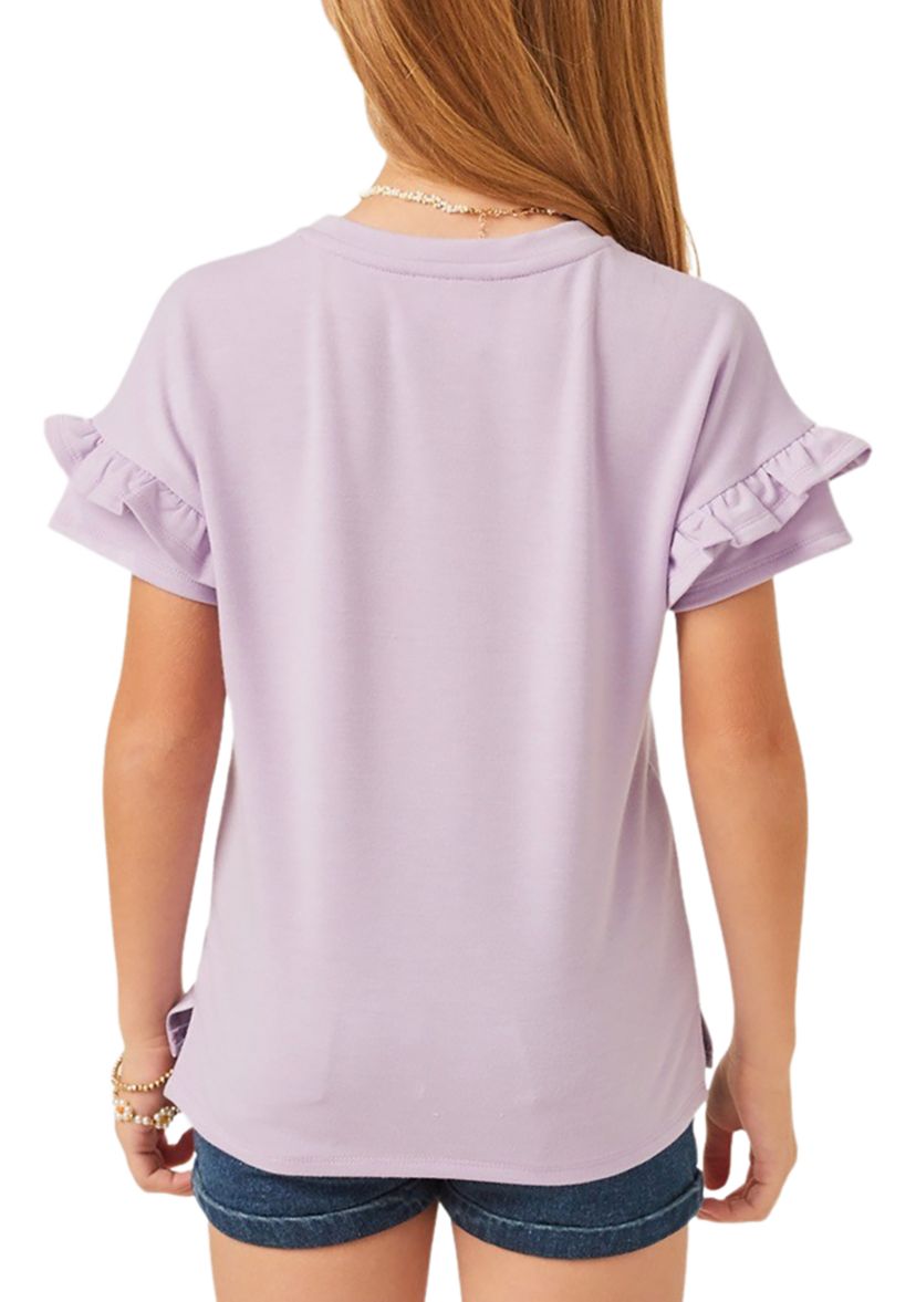 Girls 7-16 Crochet French Terry Ruffle Top